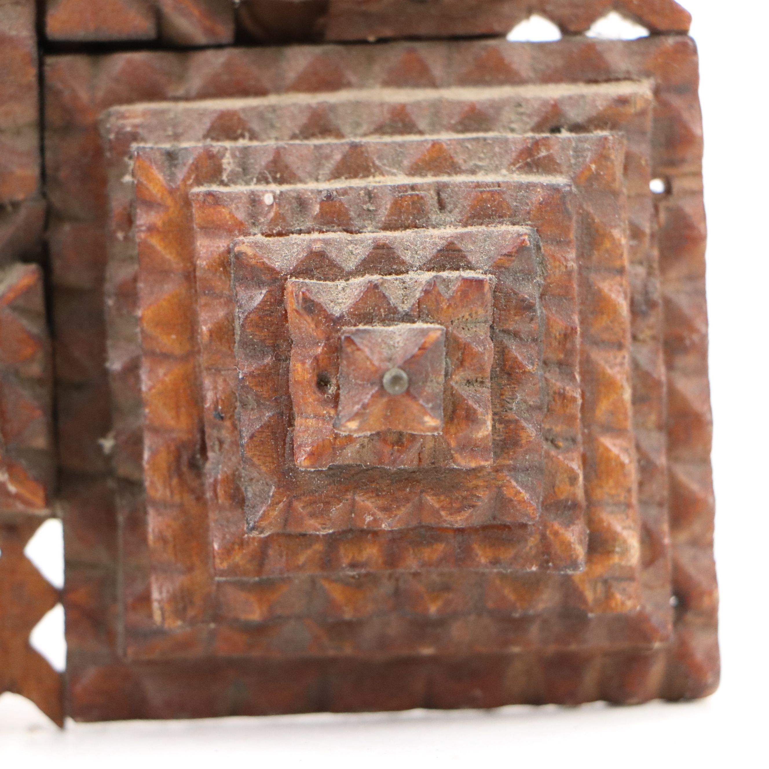 Hand-Carved Wooden Tramp Art Picture Frame with Photo of Labrador, Early 20th C.