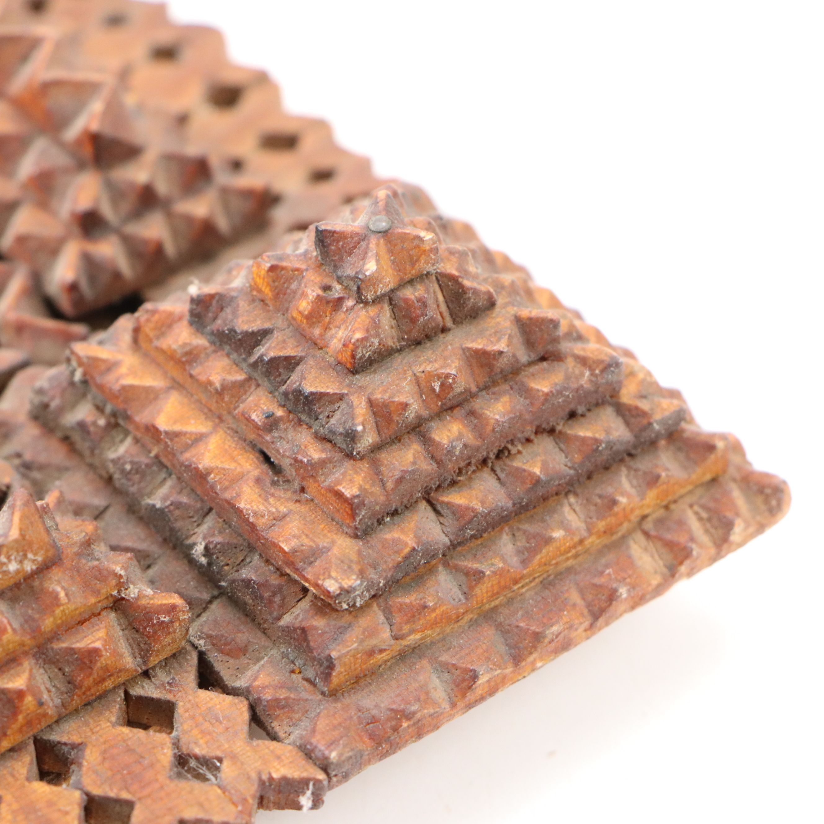 Hand-Carved Wooden Tramp Art Picture Frame with Photo of Labrador, Early 20th C.