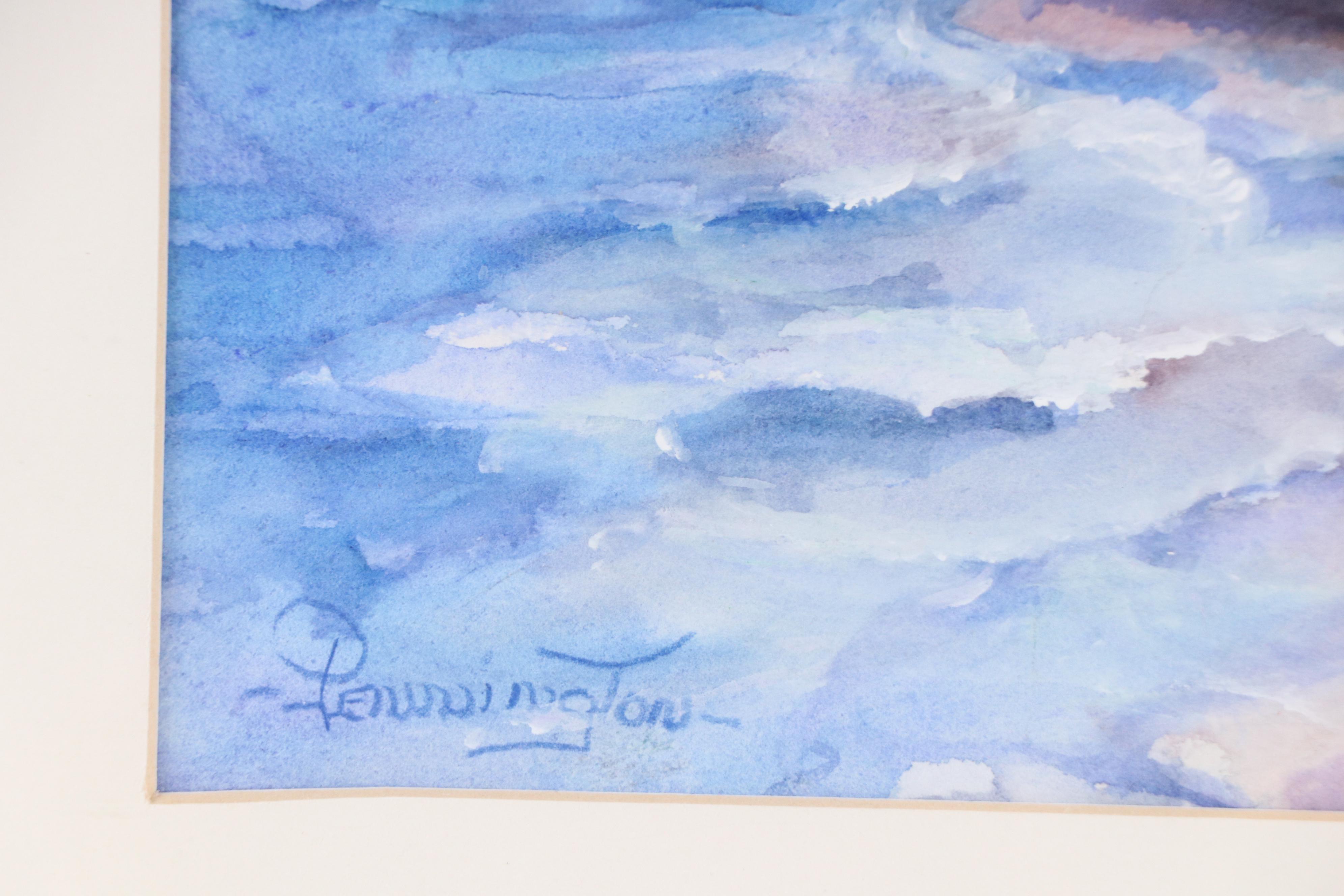 Nancy Pennington Watercolor Painting "Sunrise on the Island," Late 20th Century