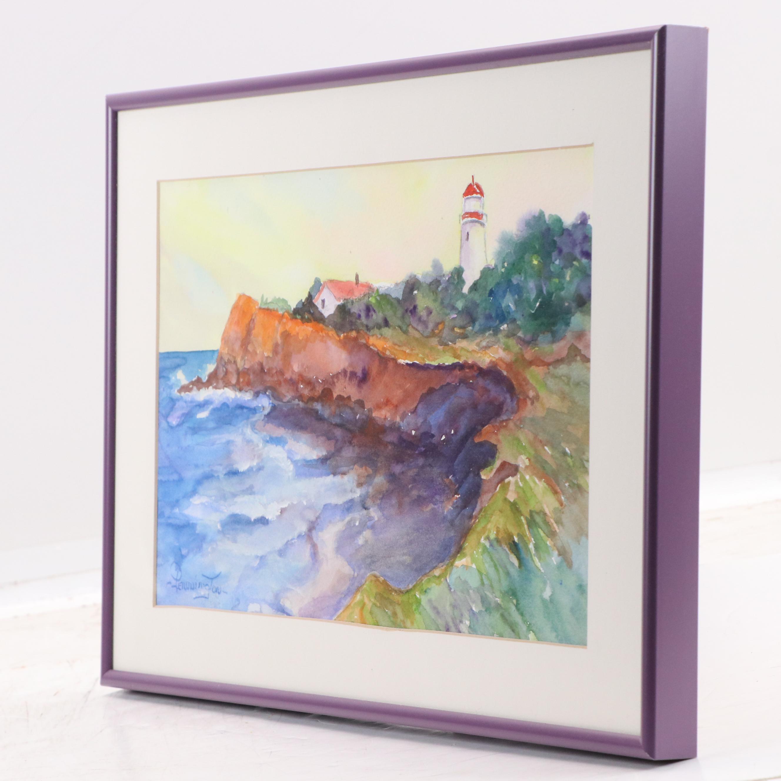 Nancy Pennington Watercolor Painting "Sunrise on the Island," Late 20th Century