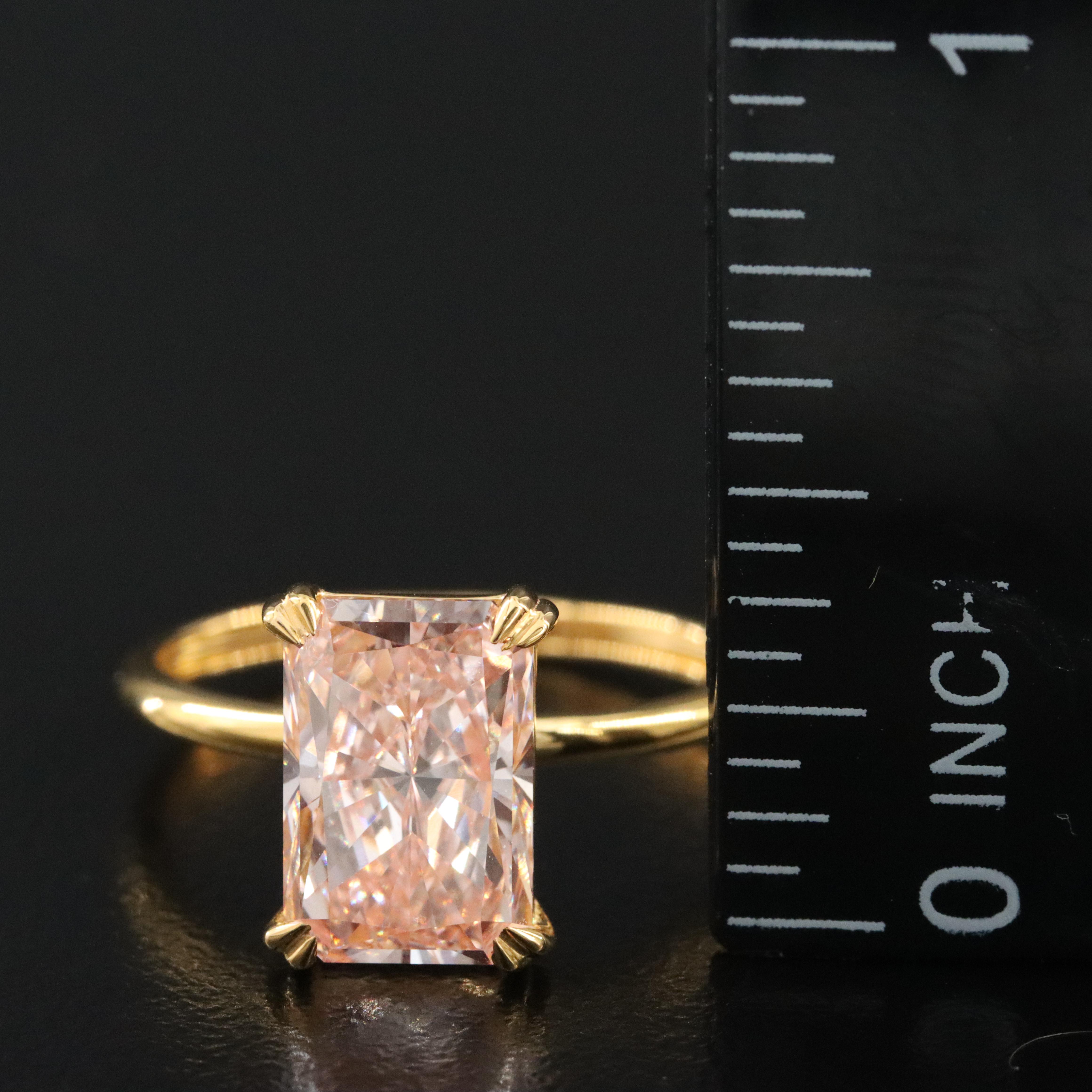 18K 3.01 CT Lab Grown Fancy Pink Diamond Solitaire Ring with IGI Report