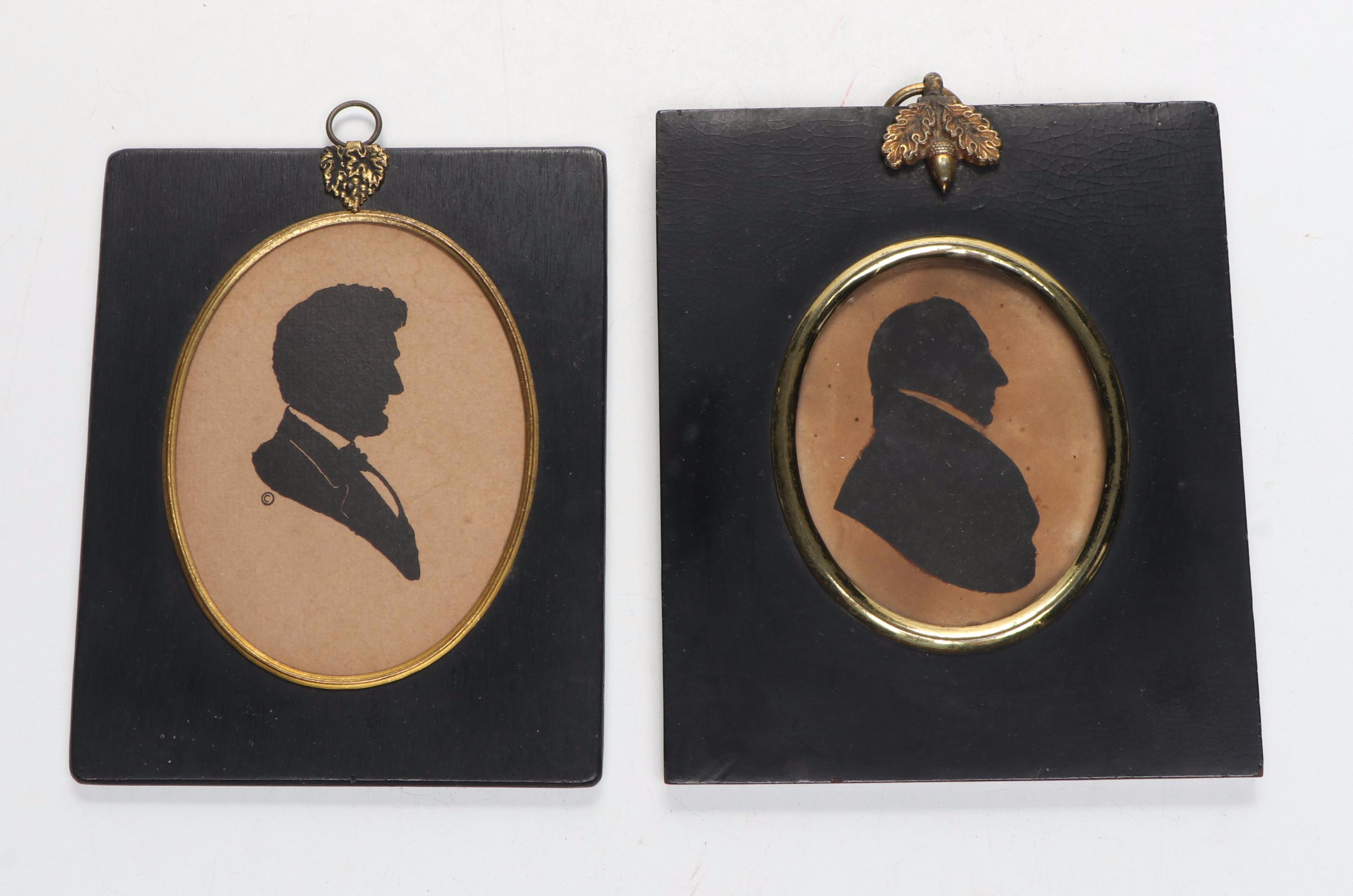 Two Mid 19th Century Hand Painted Silhouette Portraits in Gilt Victorian Frames