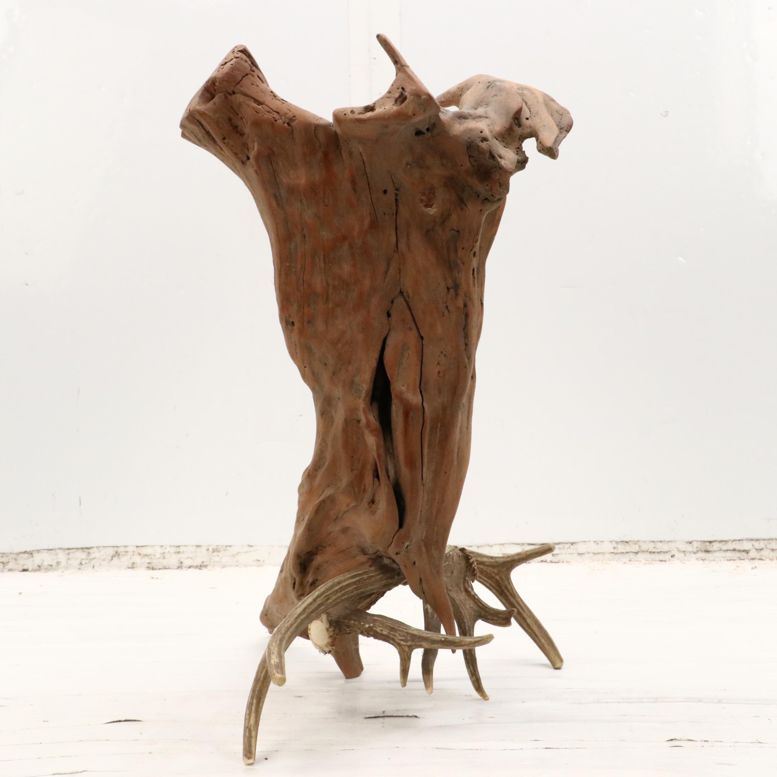 Robert Beaven Organic Found Cedar Wood and Antler Sculpture