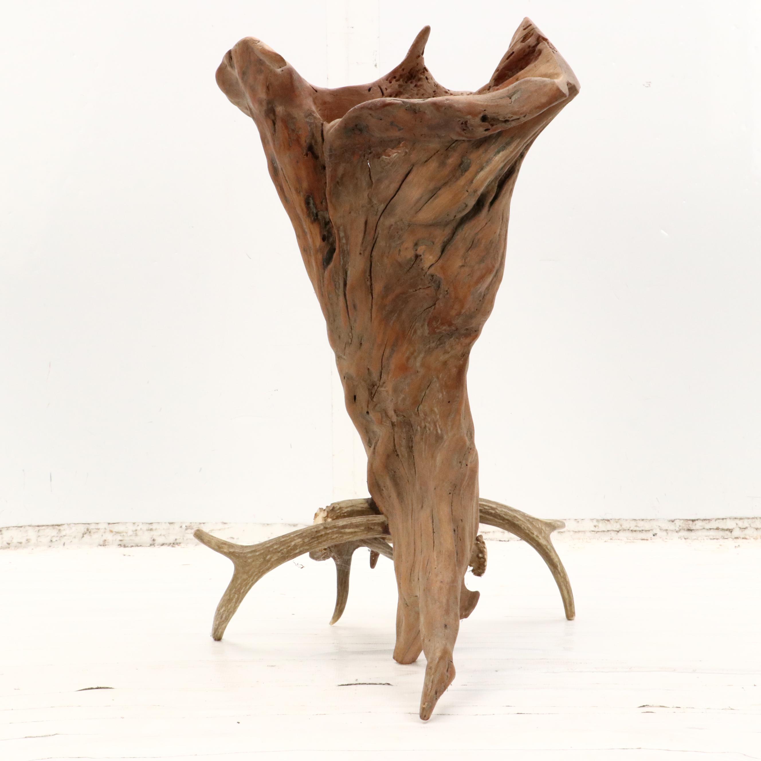 Robert Beaven Organic Found Cedar Wood and Antler Sculpture