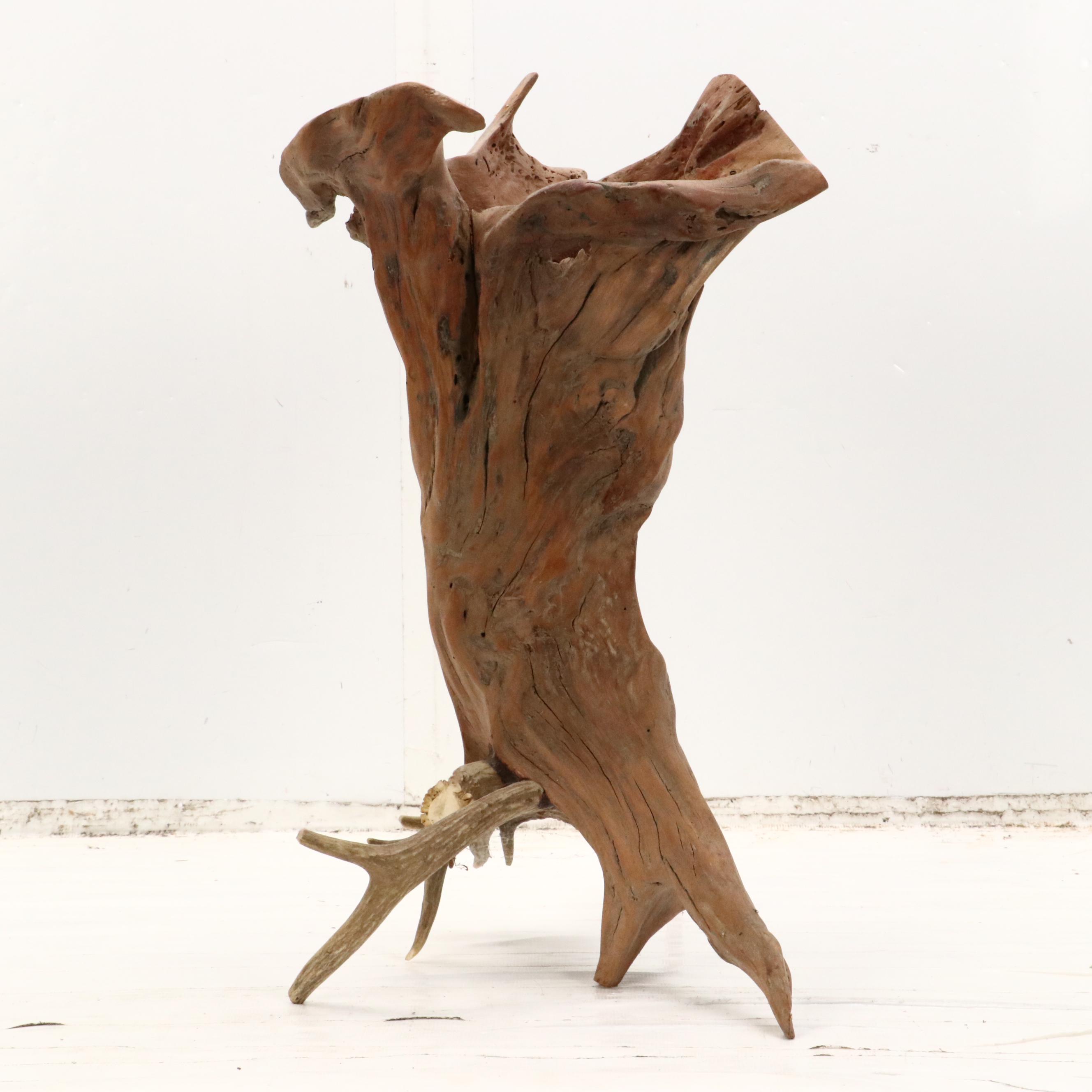 Robert Beaven Organic Found Cedar Wood and Antler Sculpture