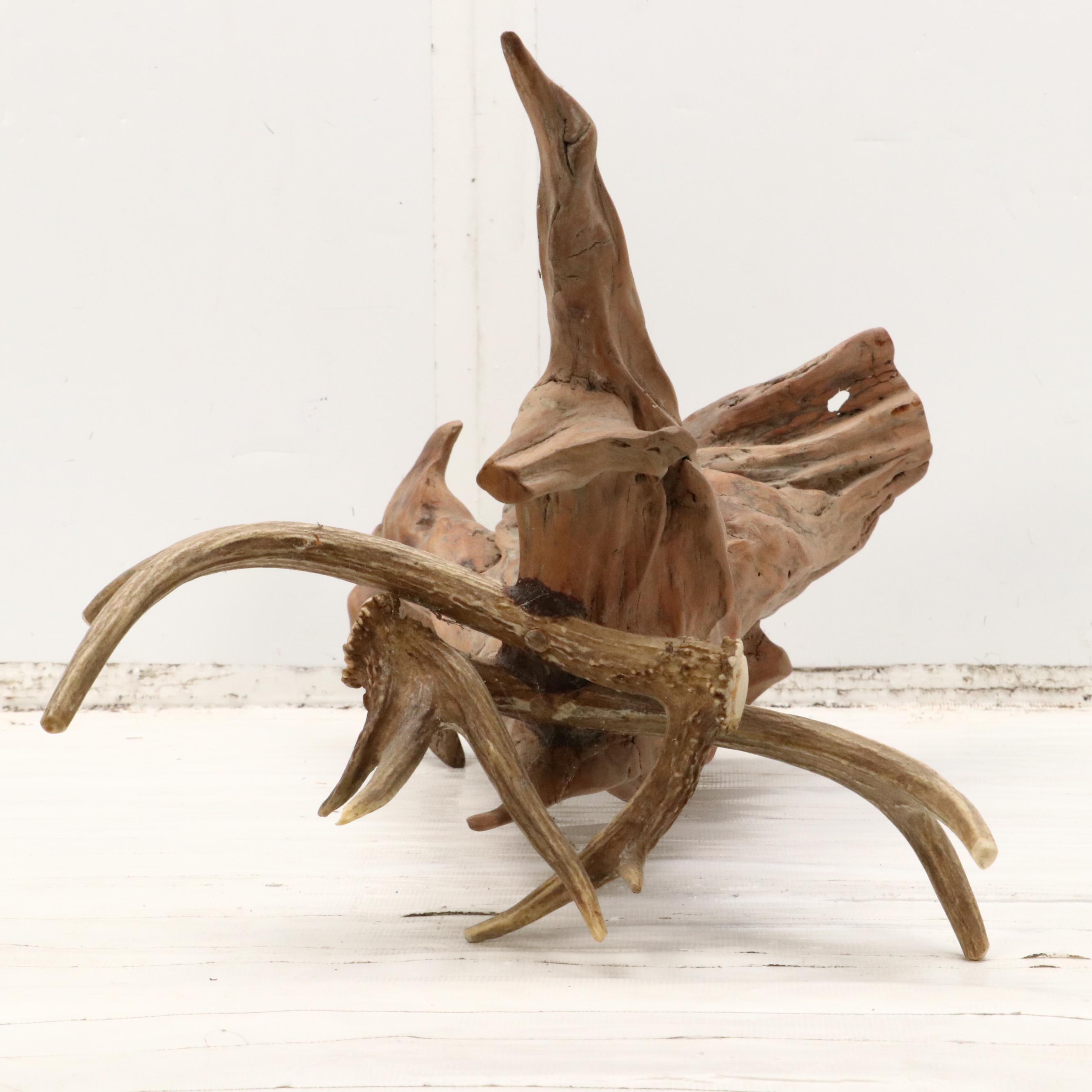Robert Beaven Organic Found Cedar Wood and Antler Sculpture