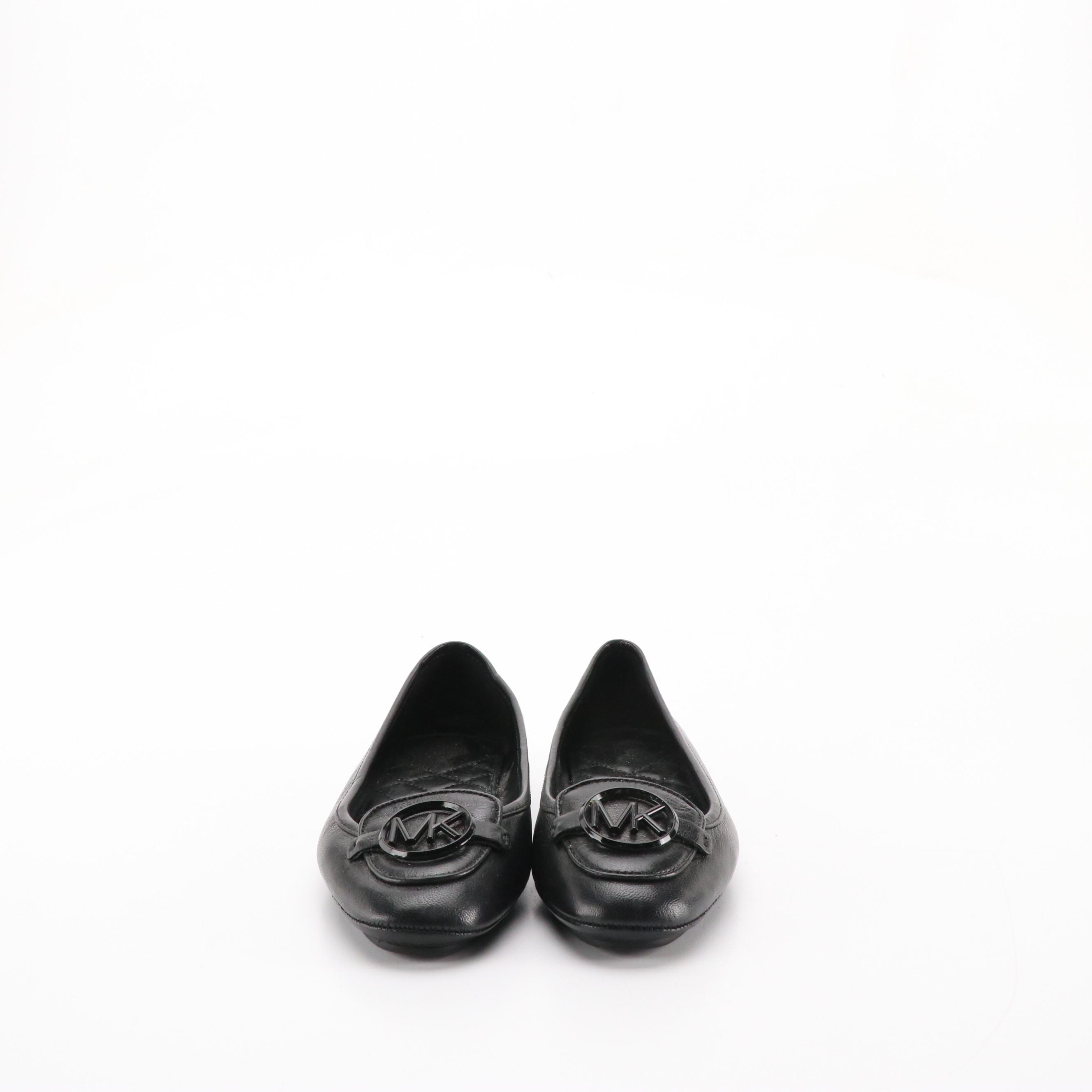 Michael Michael Kors Dixie Bow Ballet and Lillie Moccasin Flats in Black Leather