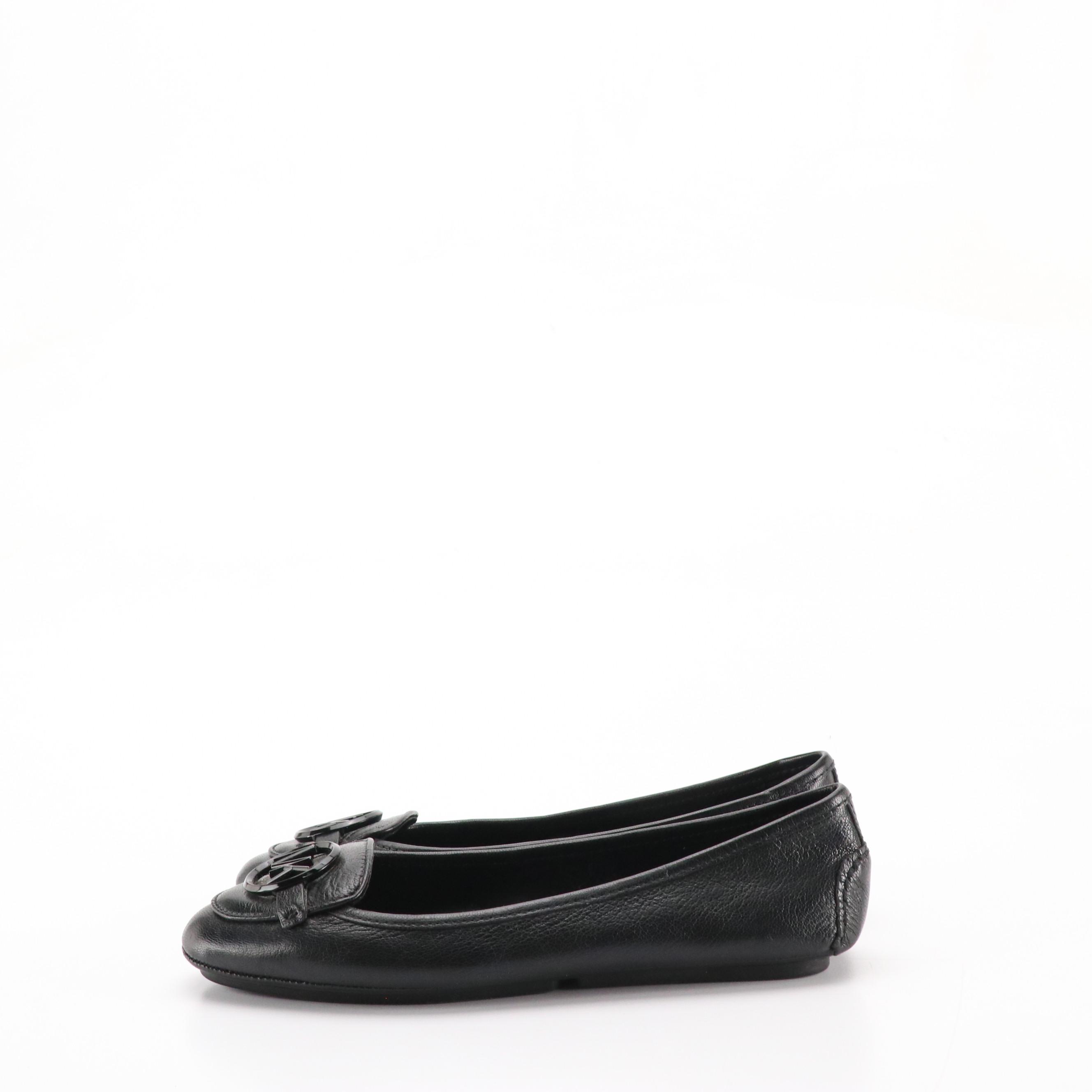 Michael Michael Kors Dixie Bow Ballet and Lillie Moccasin Flats in Black Leather