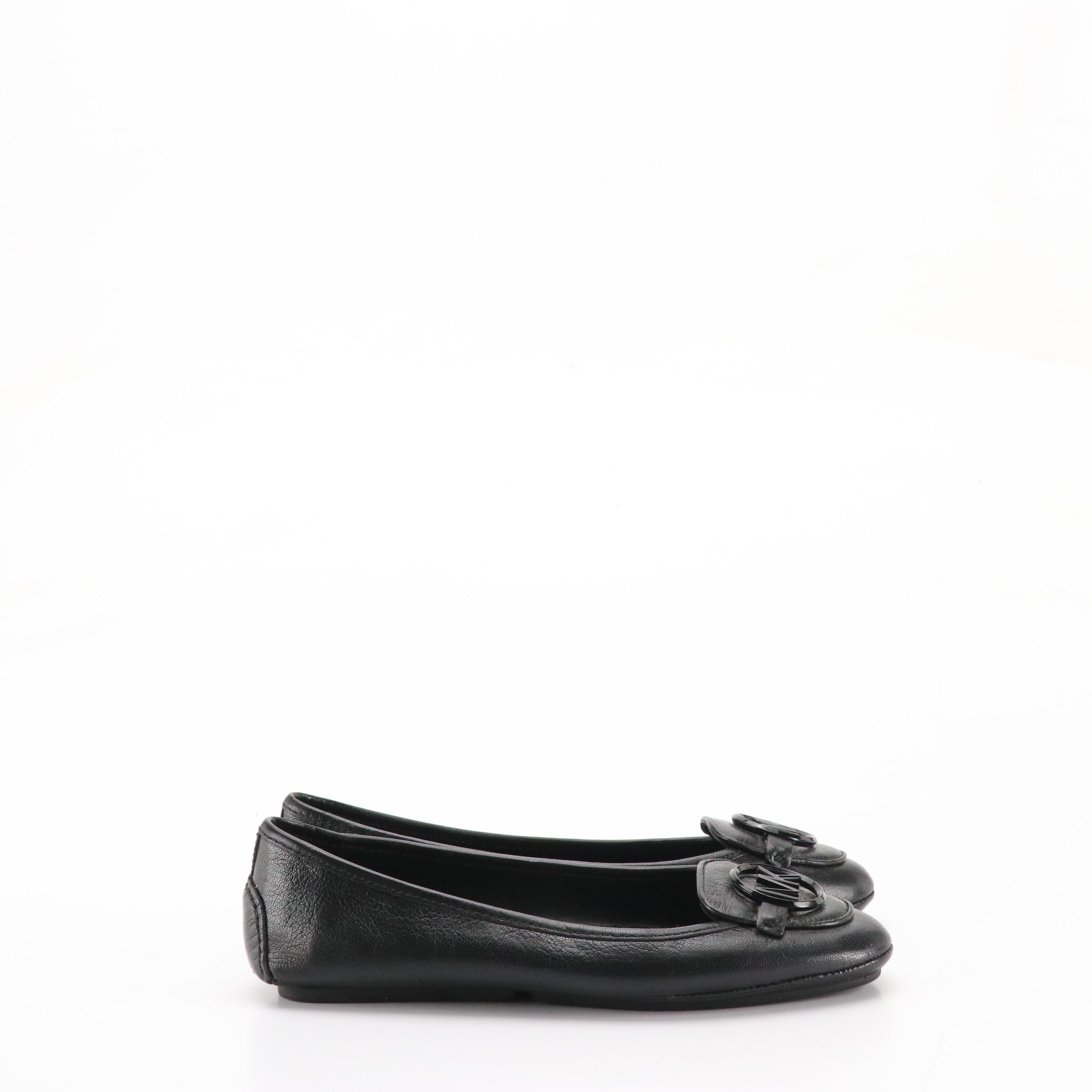Michael Michael Kors Dixie Bow Ballet and Lillie Moccasin Flats in Black Leather