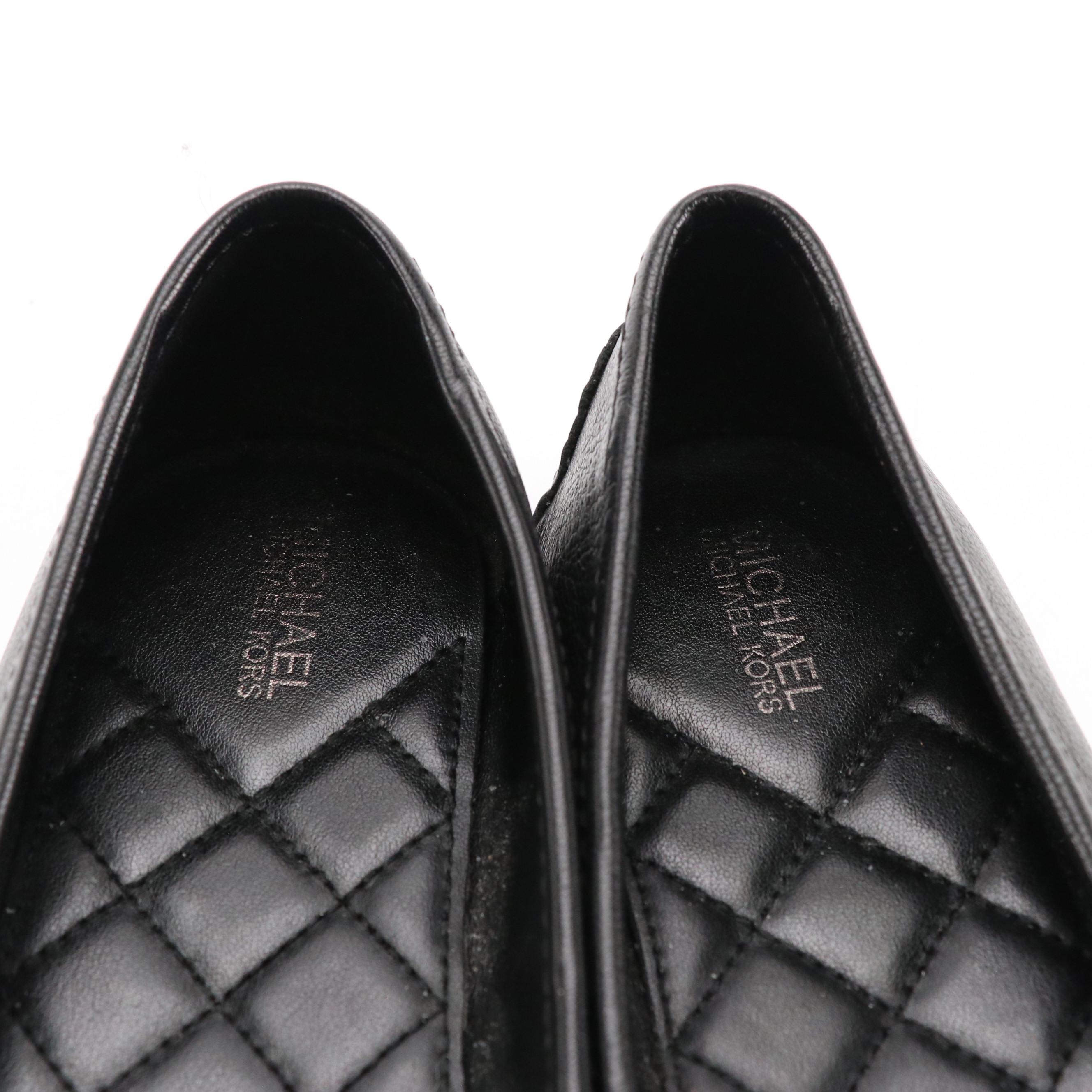 Michael Michael Kors Dixie Bow Ballet and Lillie Moccasin Flats in Black Leather