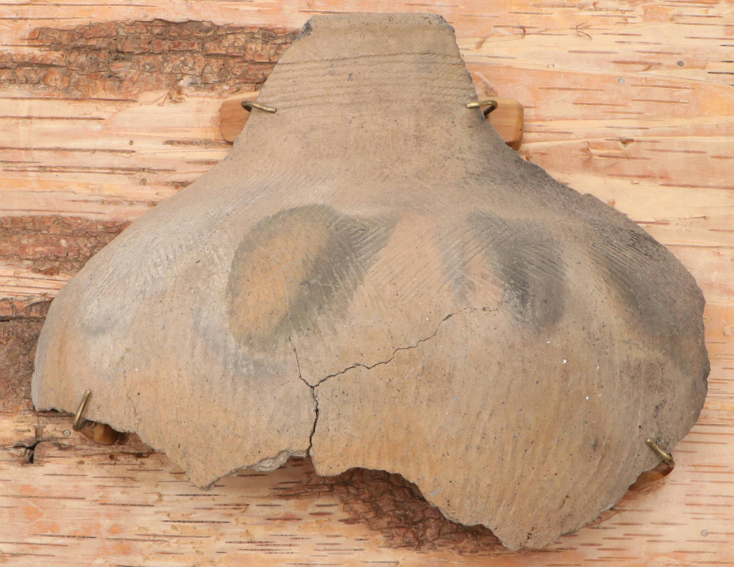 Mounted Fort Ancient Style Cord-Marked and Incised Pottery Fragments