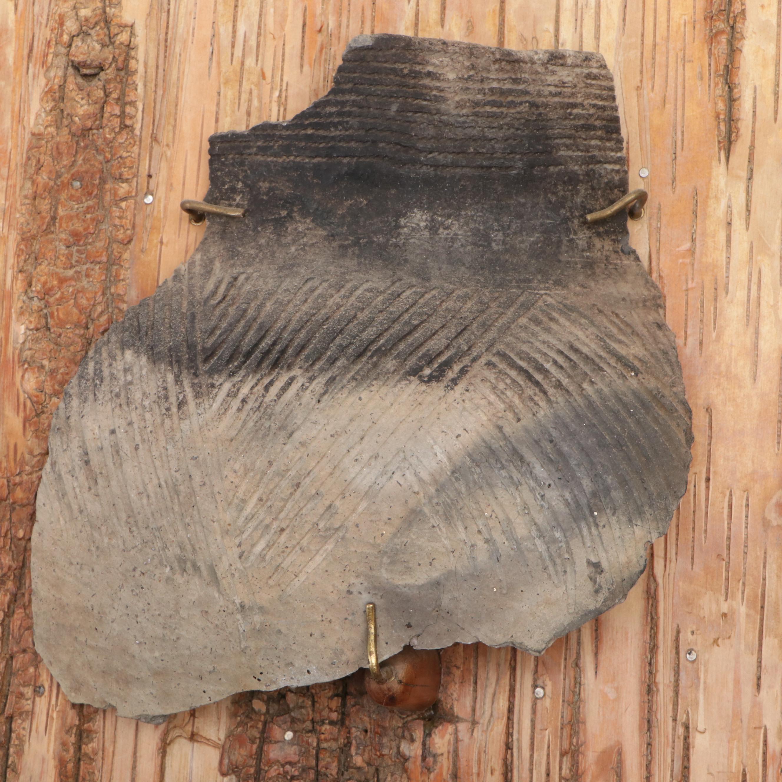 Mounted Fort Ancient Style Cord-Marked and Incised Pottery Fragments