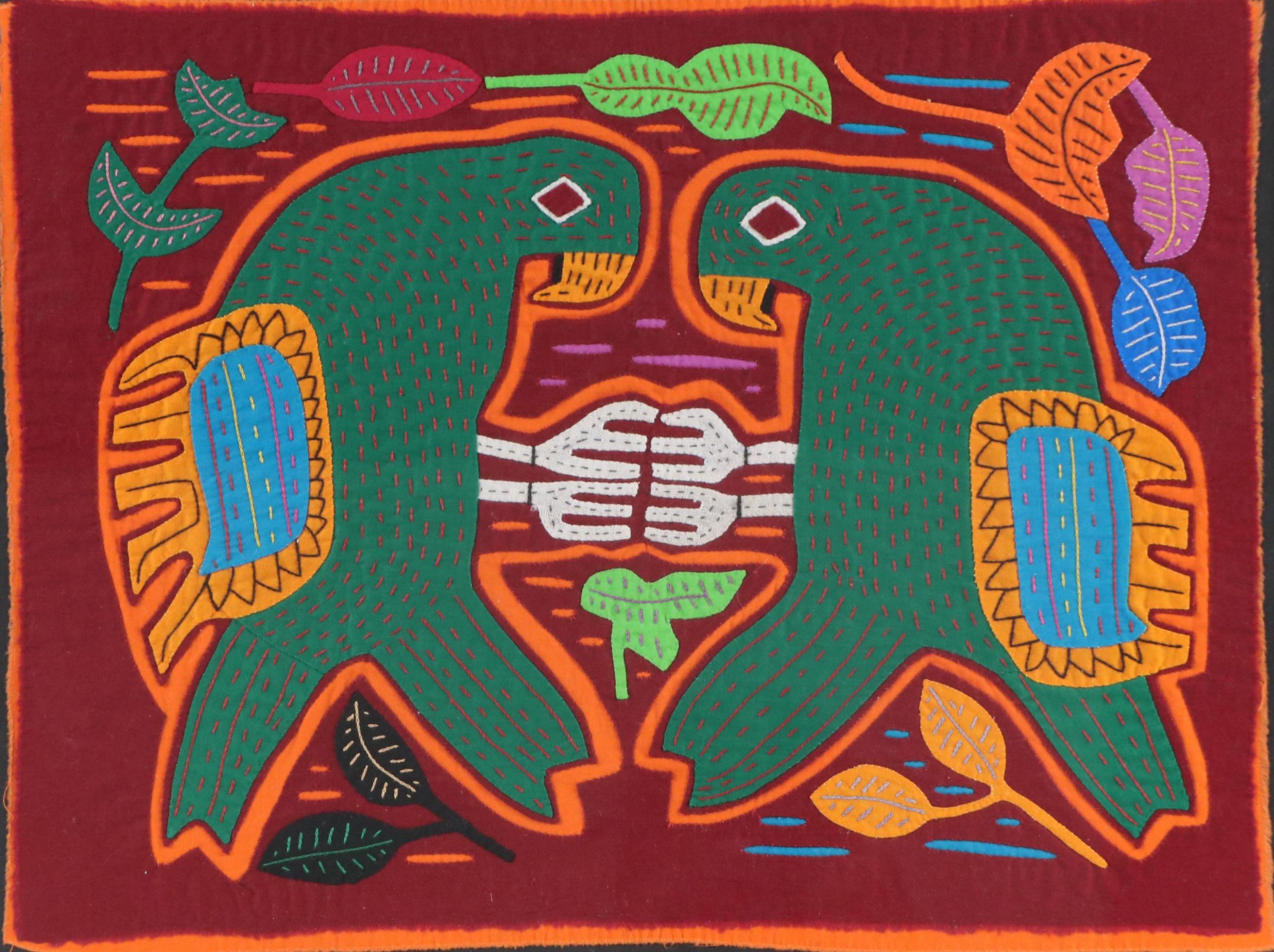 Framed Mola Textile Folk Art, Mid–Late 20th Century
