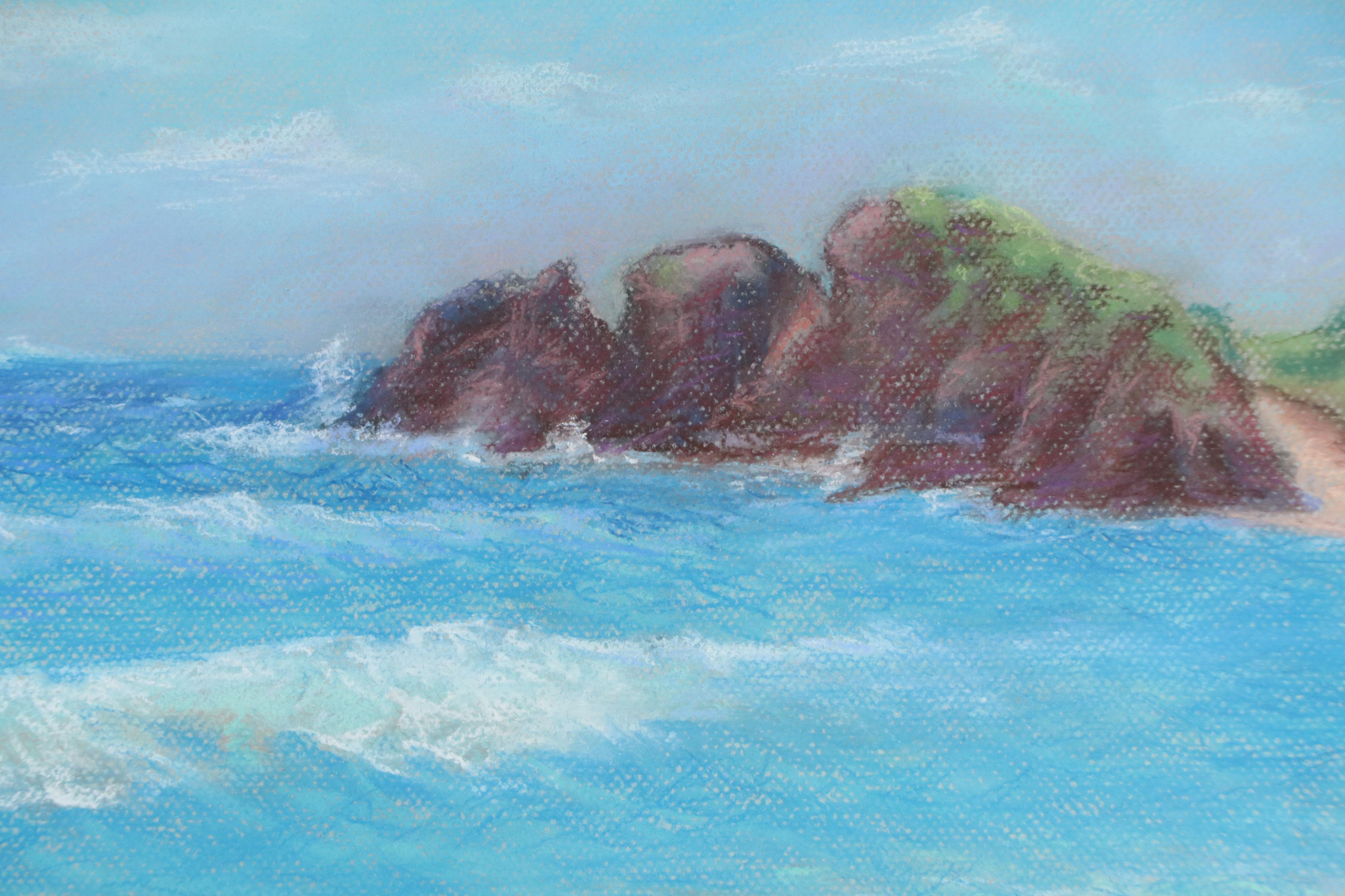 M. M. Wasielewski Pastel Drawing of Beach Scene, 1994