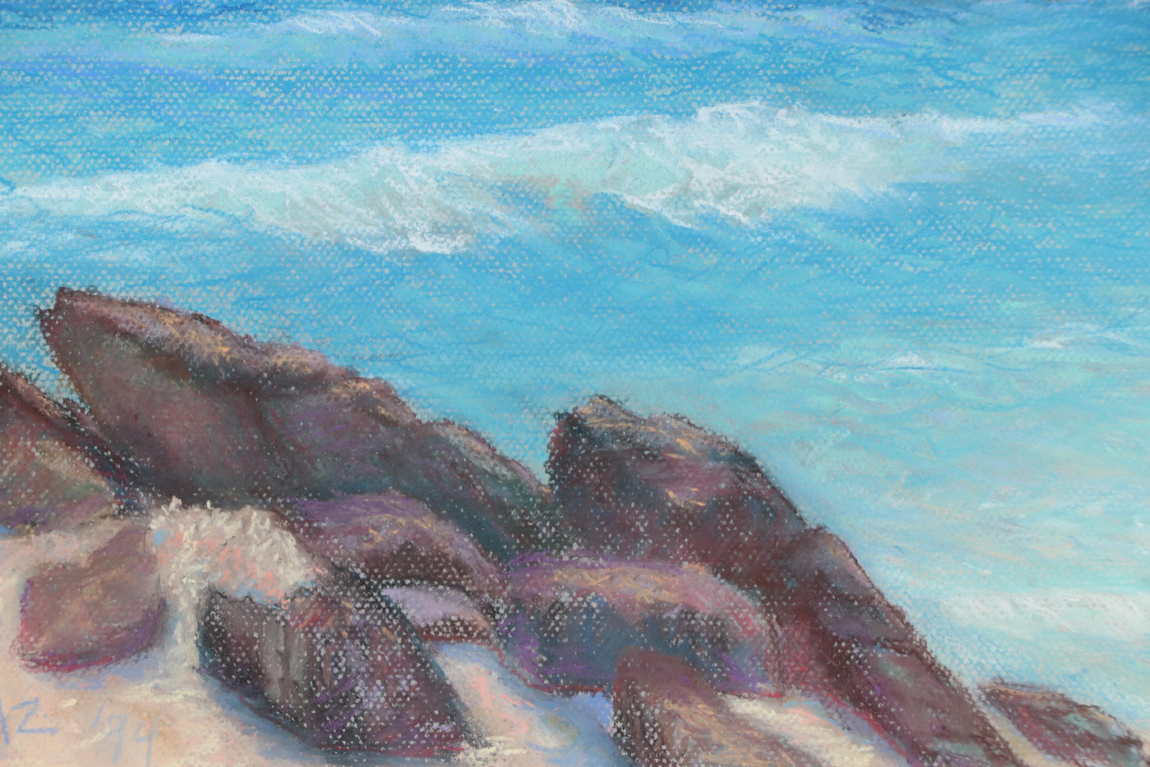 M. M. Wasielewski Pastel Drawing of Beach Scene, 1994