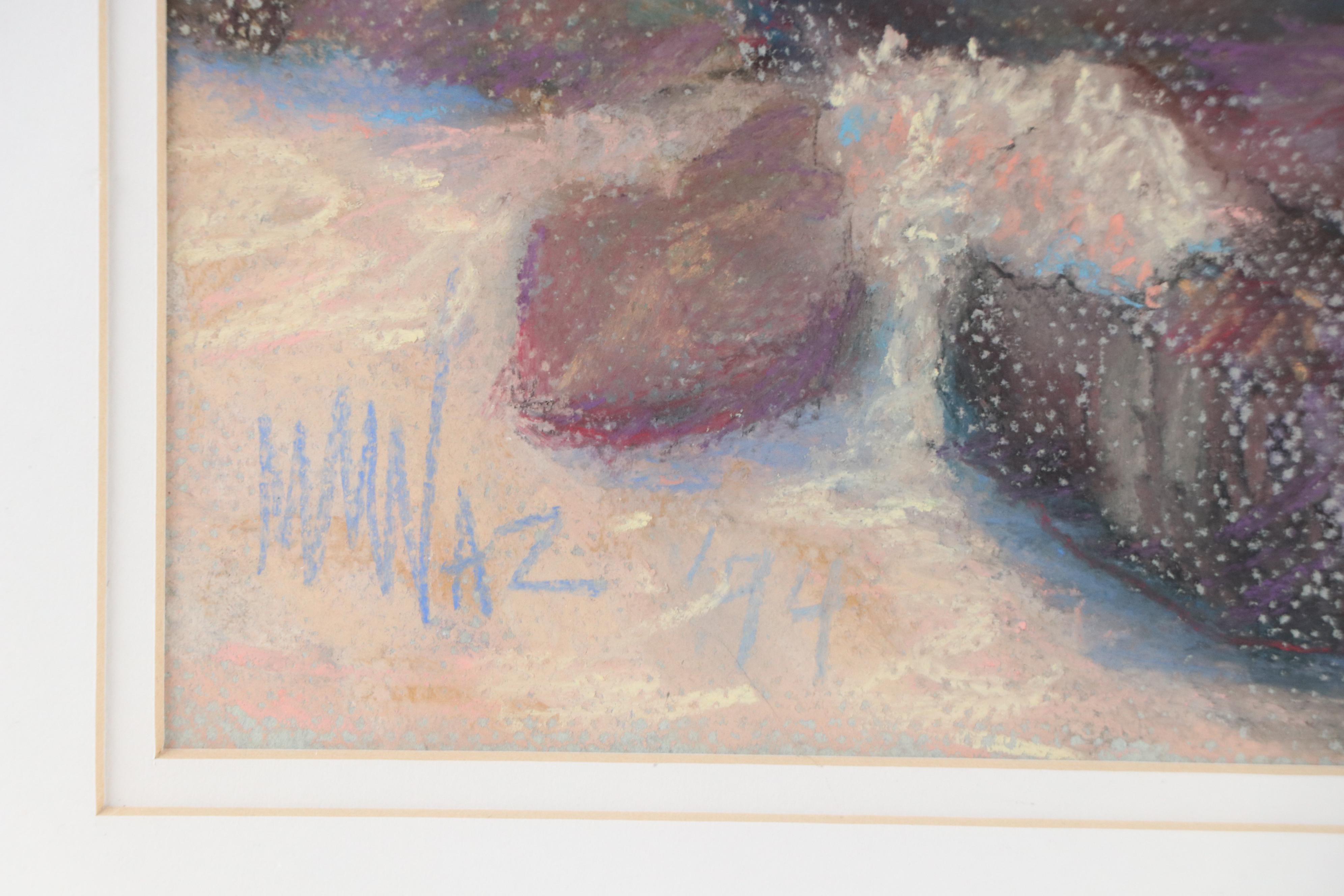 M. M. Wasielewski Pastel Drawing of Beach Scene, 1994