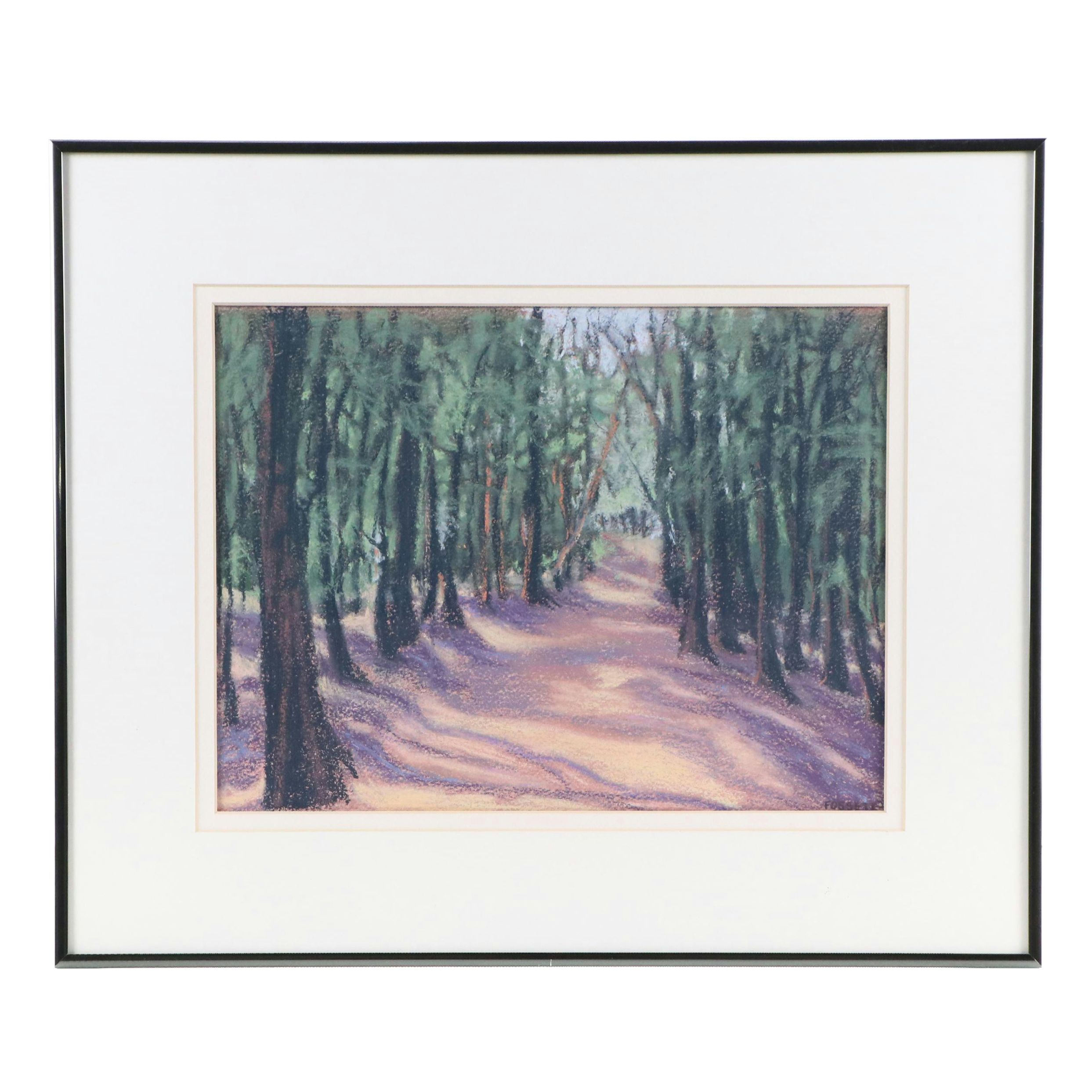 Impressionistic Pastel Drawing of Hawaiian Landscape "Moloka'i Pines," 20th C.