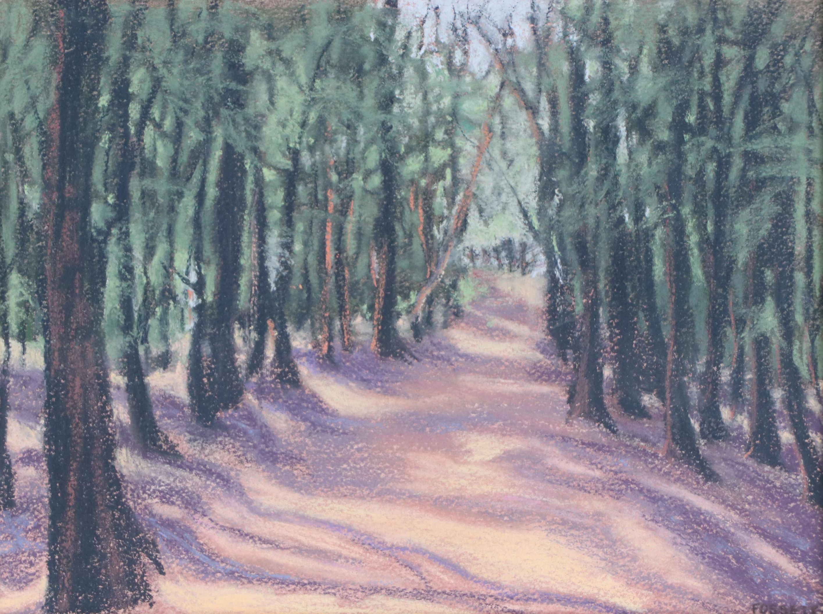 Impressionistic Pastel Drawing of Hawaiian Landscape "Moloka'i Pines," 20th C.
