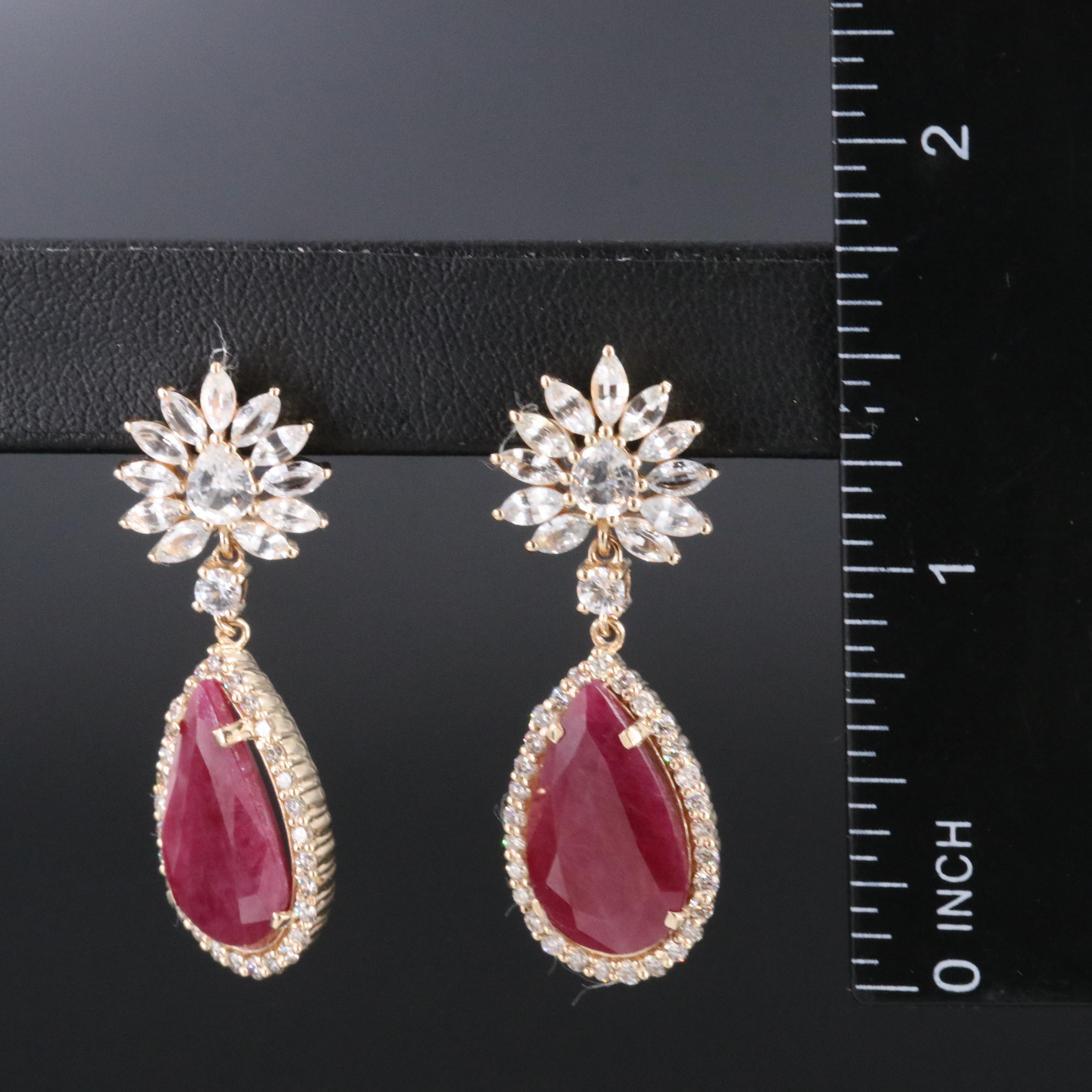 14K 10.90 CTW Ruby, White Sapphire and Diamond Earrings with IGI Jewelry Report