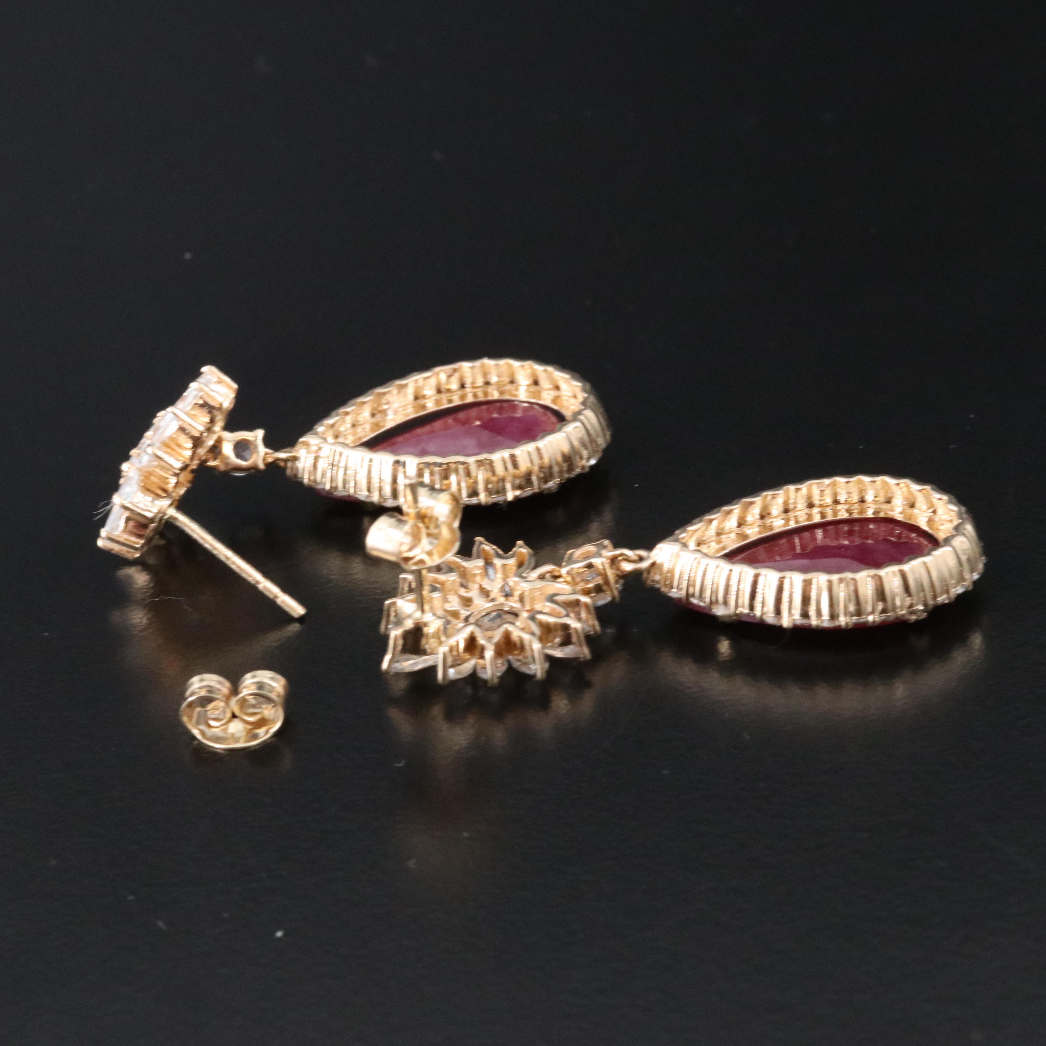 14K 10.90 CTW Ruby, White Sapphire and Diamond Earrings with IGI Jewelry Report