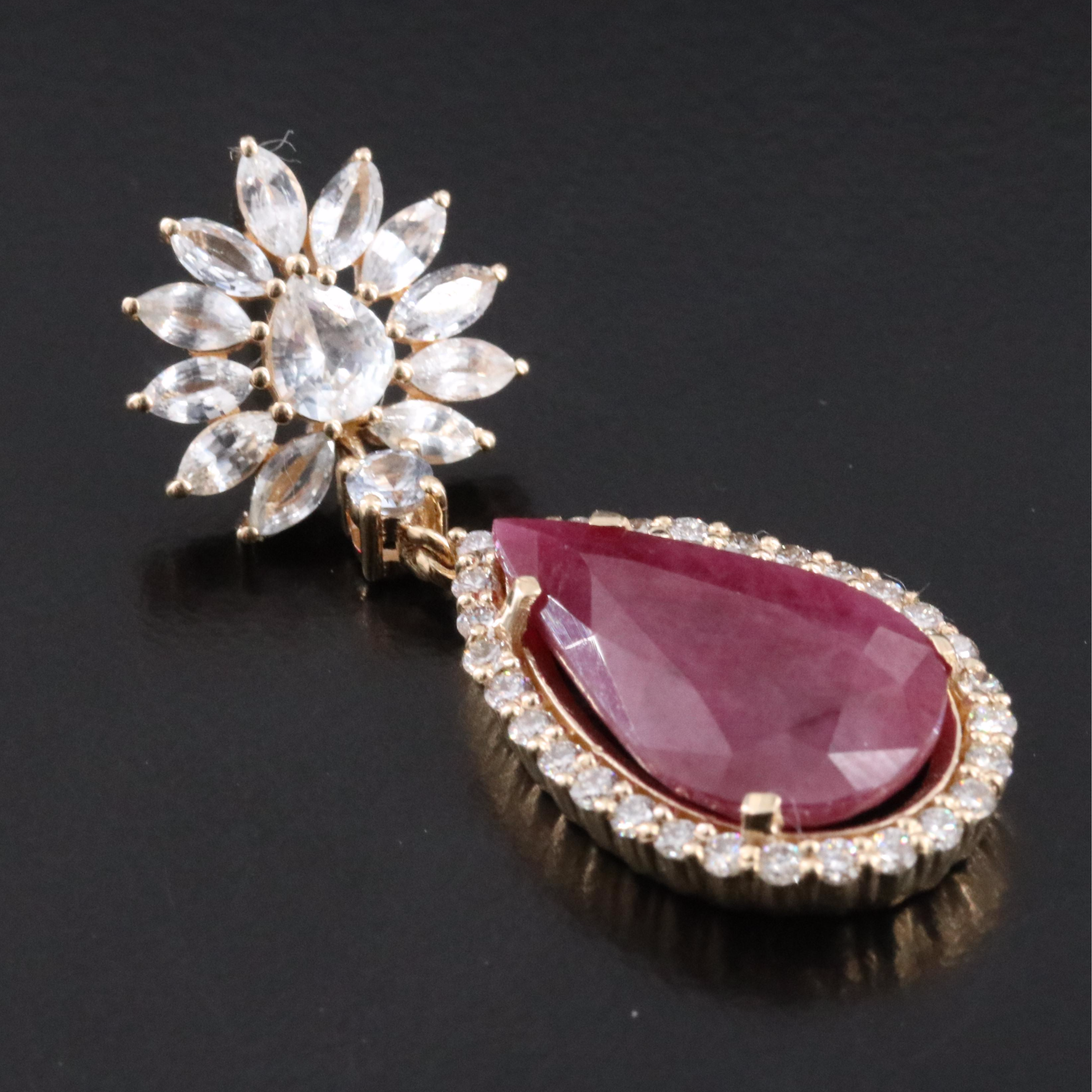 14K 10.90 CTW Ruby, White Sapphire and Diamond Earrings with IGI Jewelry Report