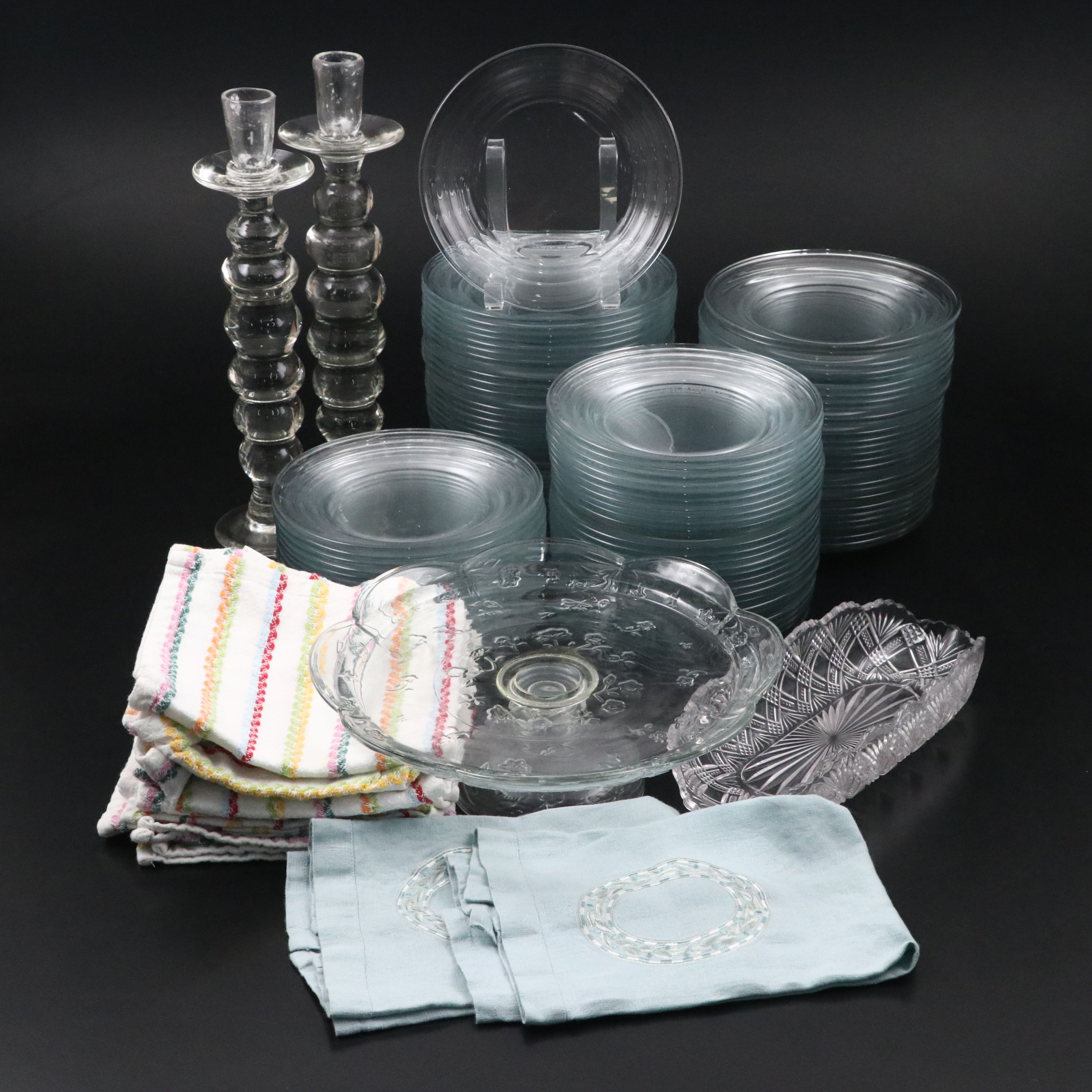 Libbey Glass Plates, Anali Linen Towels, Glass Cake Stand, and More Tableware