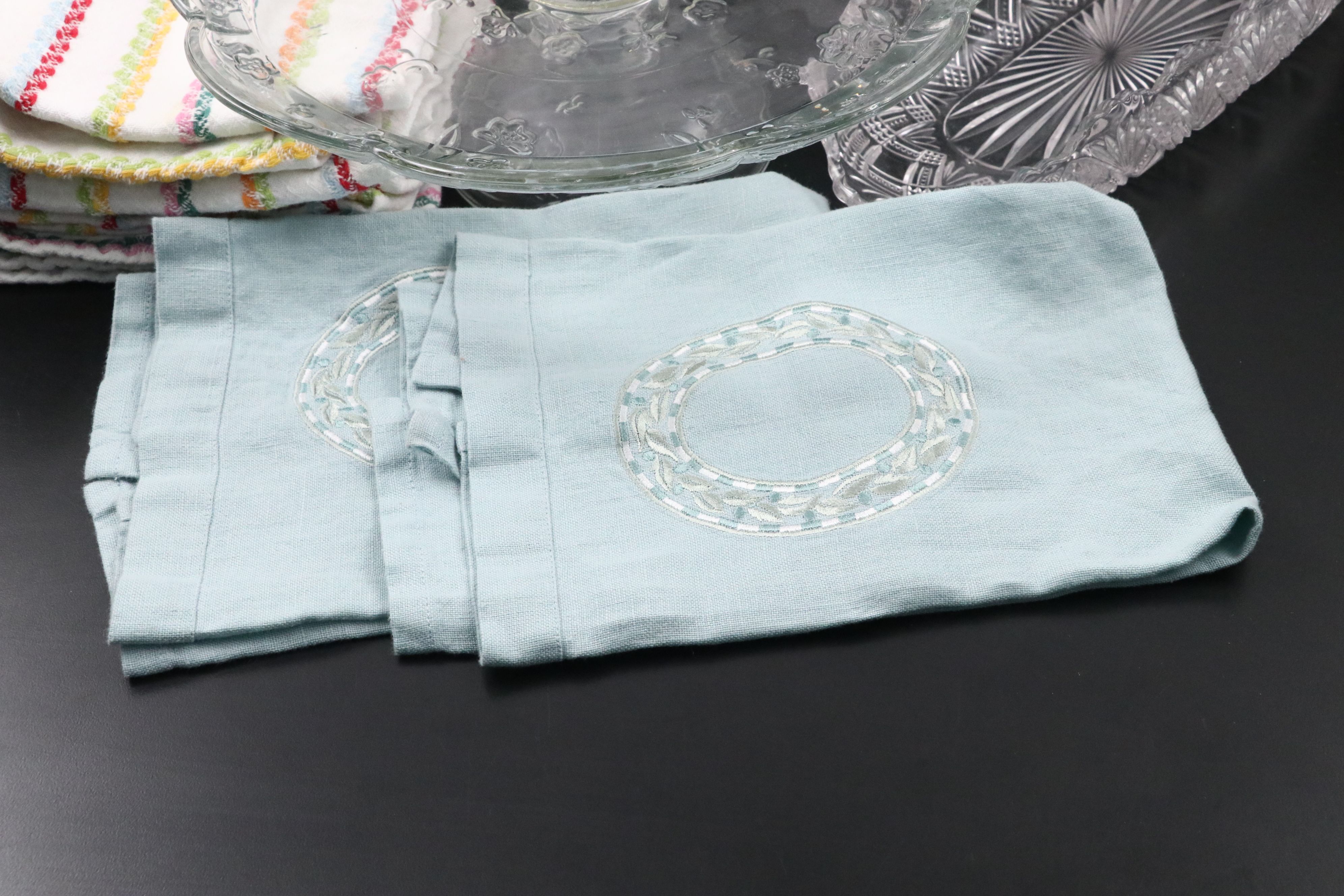 Libbey Glass Plates, Anali Linen Towels, Glass Cake Stand, and More Tableware