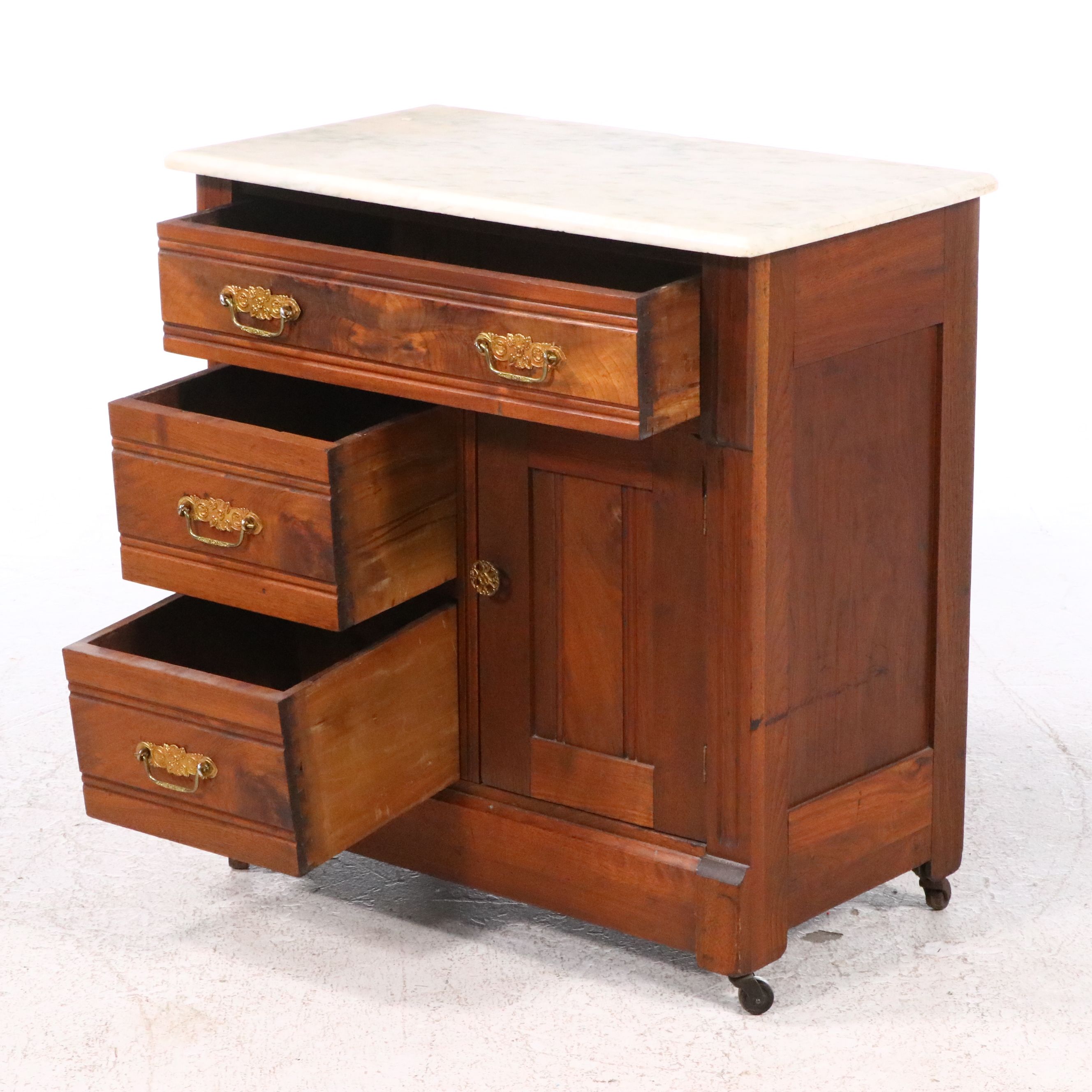 Victorian Marble Top Walnut Washstand, Late 19th/Early 20th Century