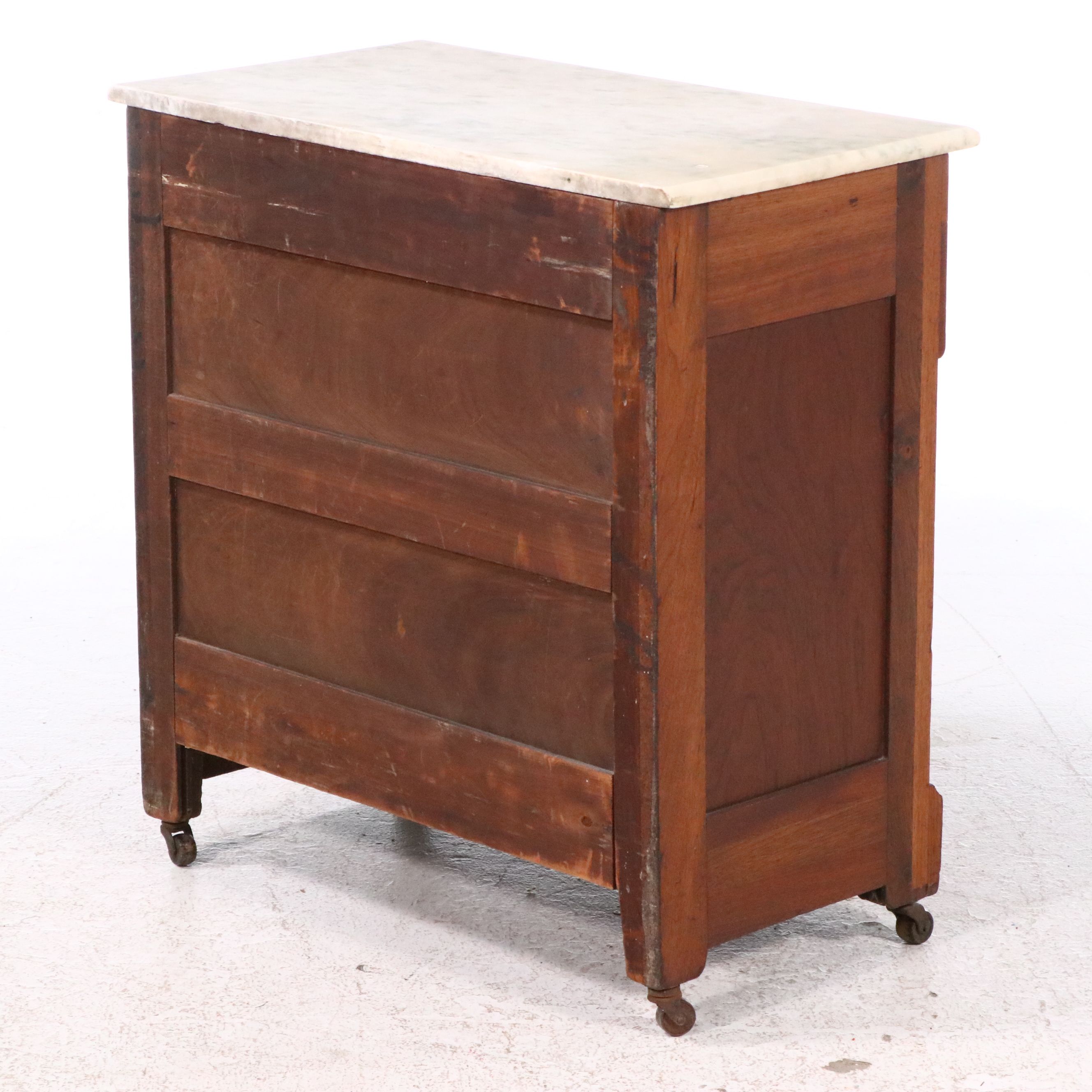 Victorian Marble Top Walnut Washstand, Late 19th/Early 20th Century