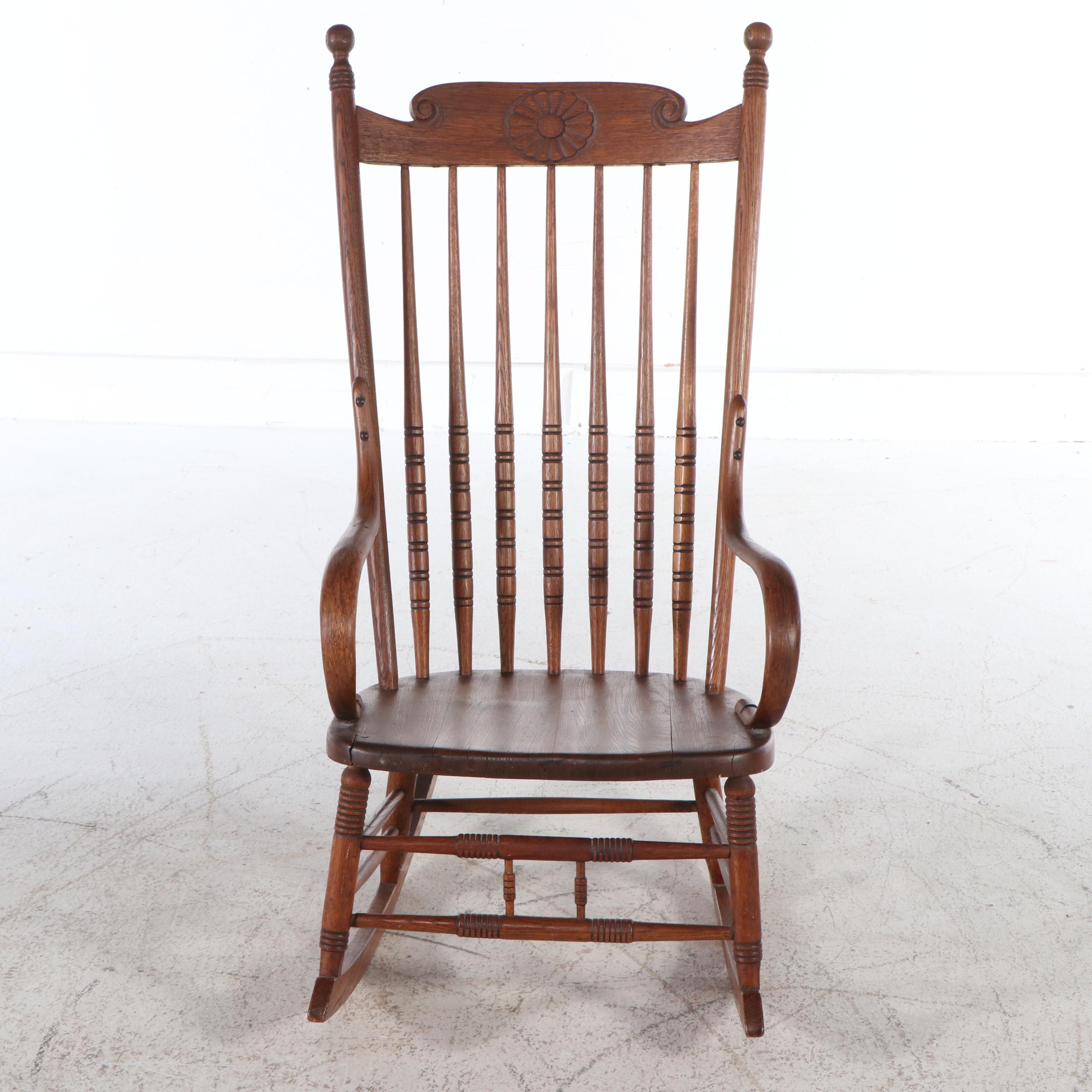 Victorian Press Carved Oak Rocking Chair, Late 19th/Early 20th Century