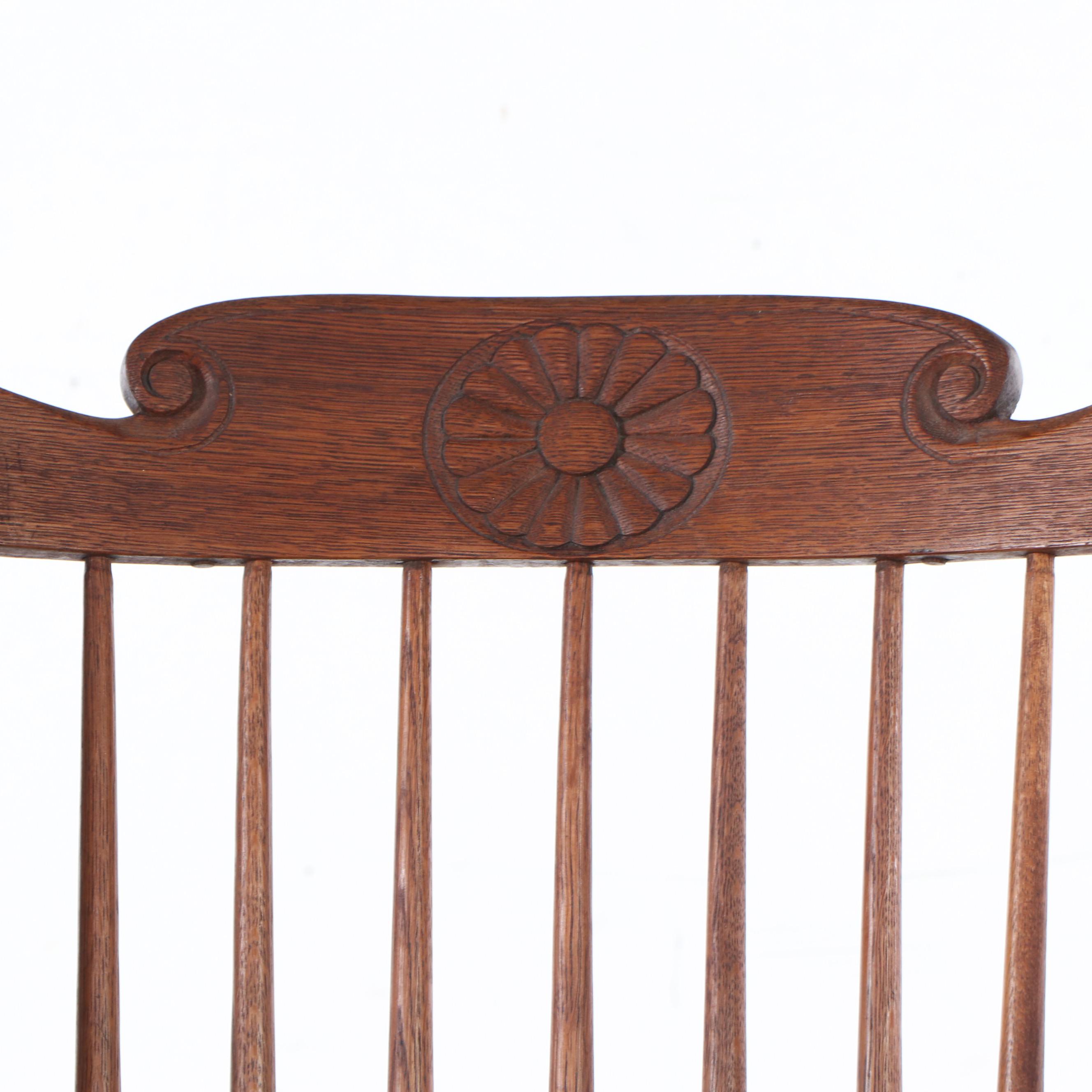 Victorian Press Carved Oak Rocking Chair, Late 19th/Early 20th Century