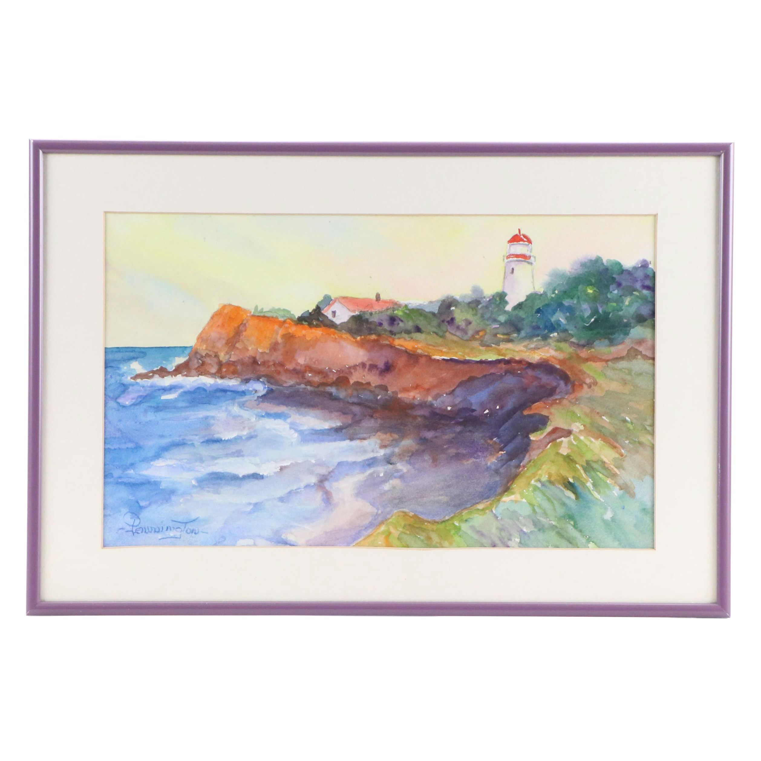 Nancy Pennington Watercolor Painting "Sunrise on the Island," Late 20th Century