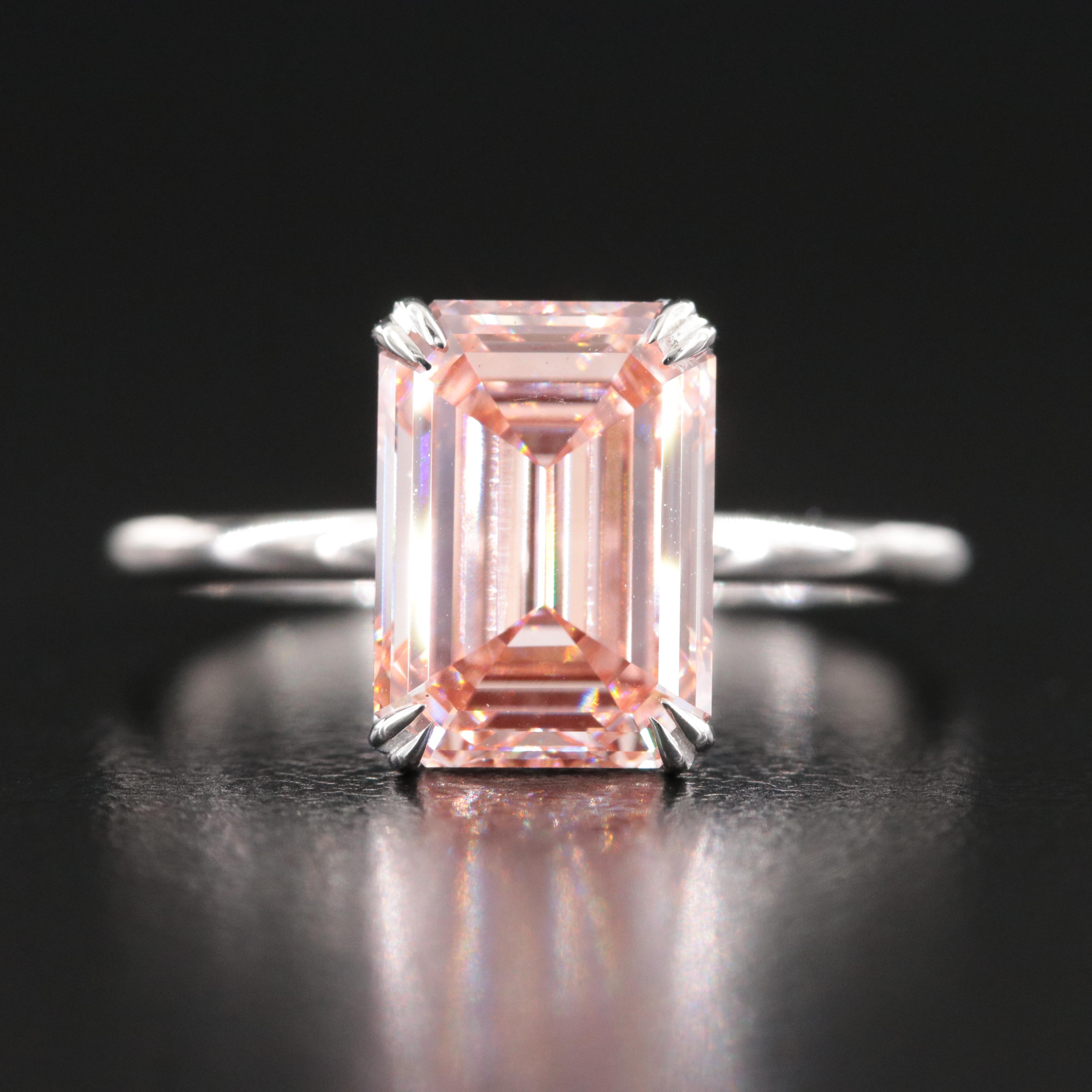 Platinum 3.01 CT Lab Grown Fancy Pink Diamond Solitaire Ring with IGI Report