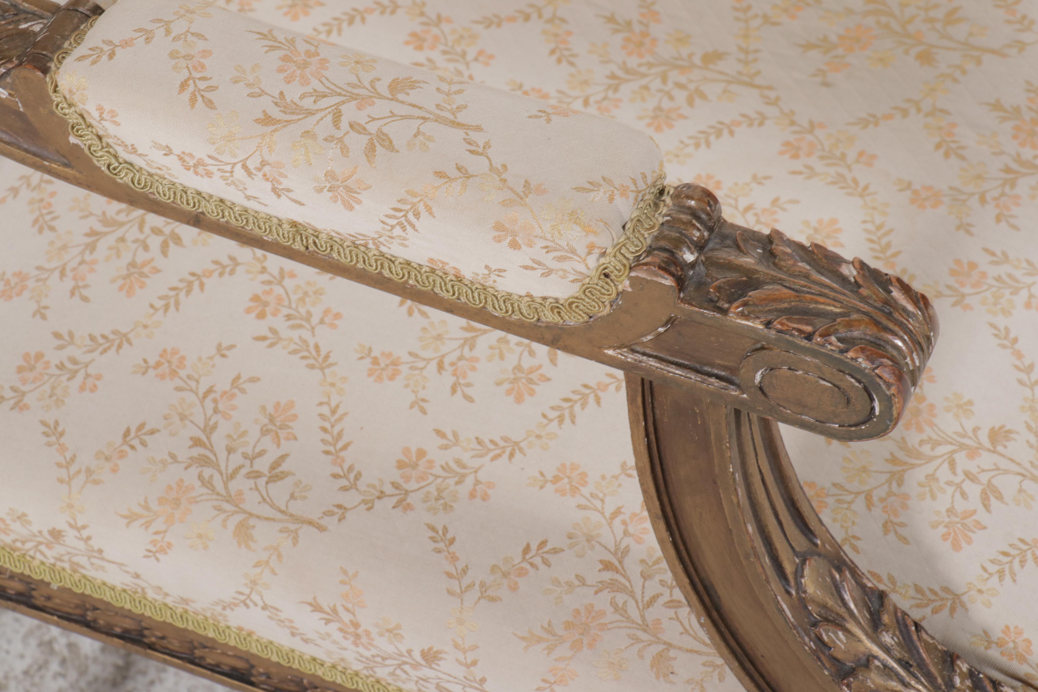 Louis XVI Style Fabric Upholstered Giltwood Fauteuil, 20th Century