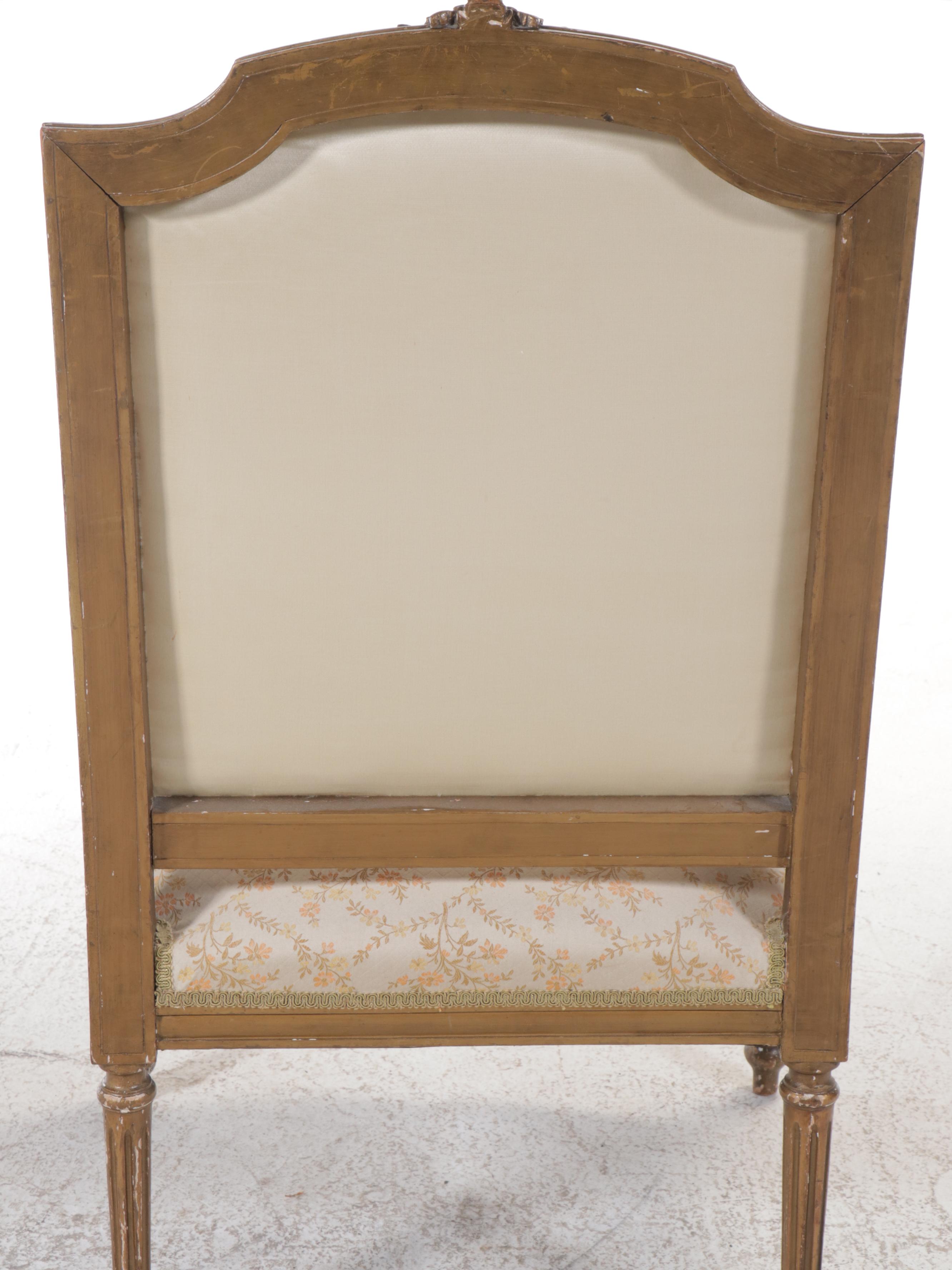 Louis XVI Style Fabric Upholstered Giltwood Fauteuil, 20th Century