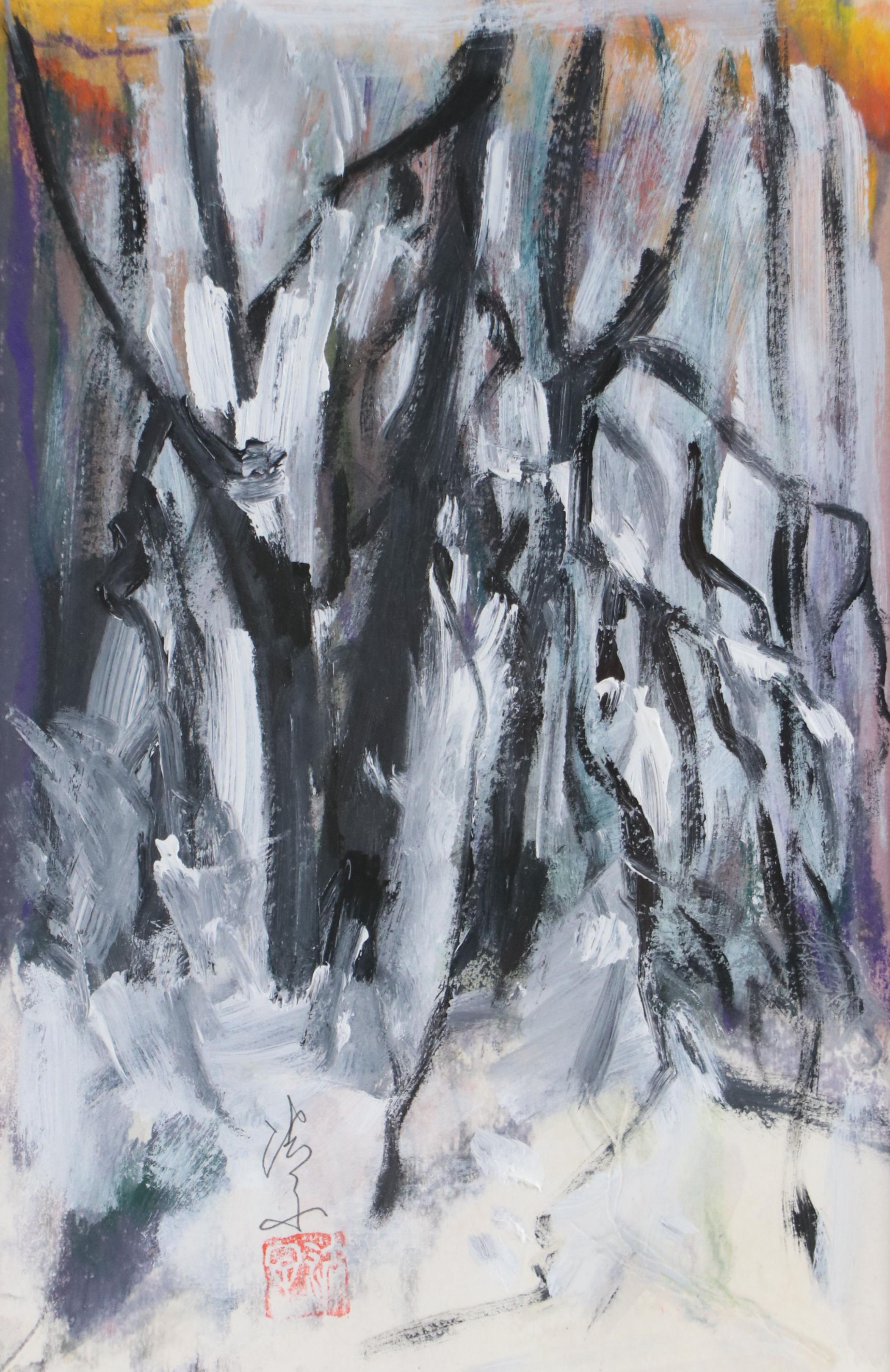 East Asian Abstract Acrylic Painting, Mid-20th Century