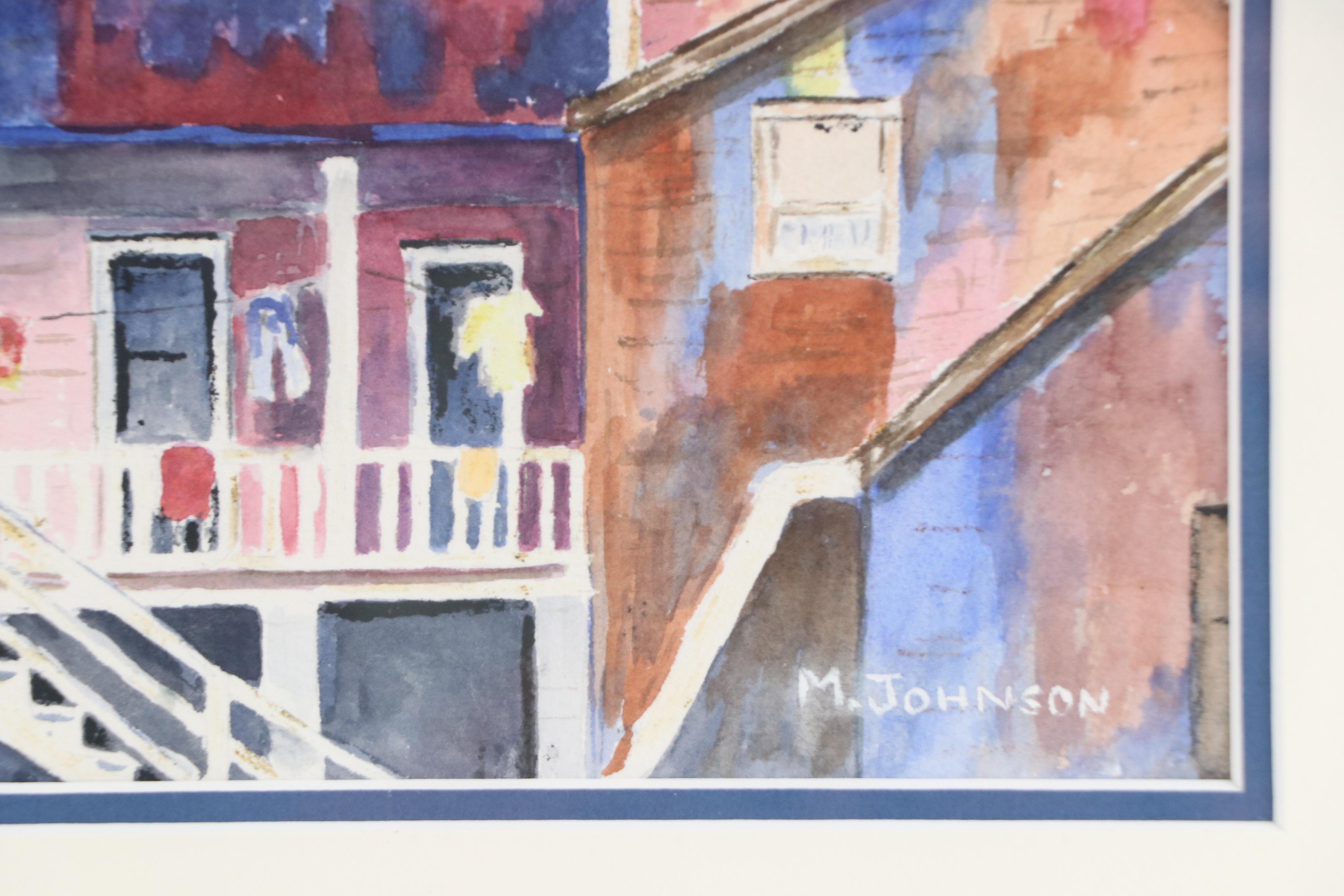 Marge Johnson Modernist Watercolor Painting "Cityscape," Late 20th Century