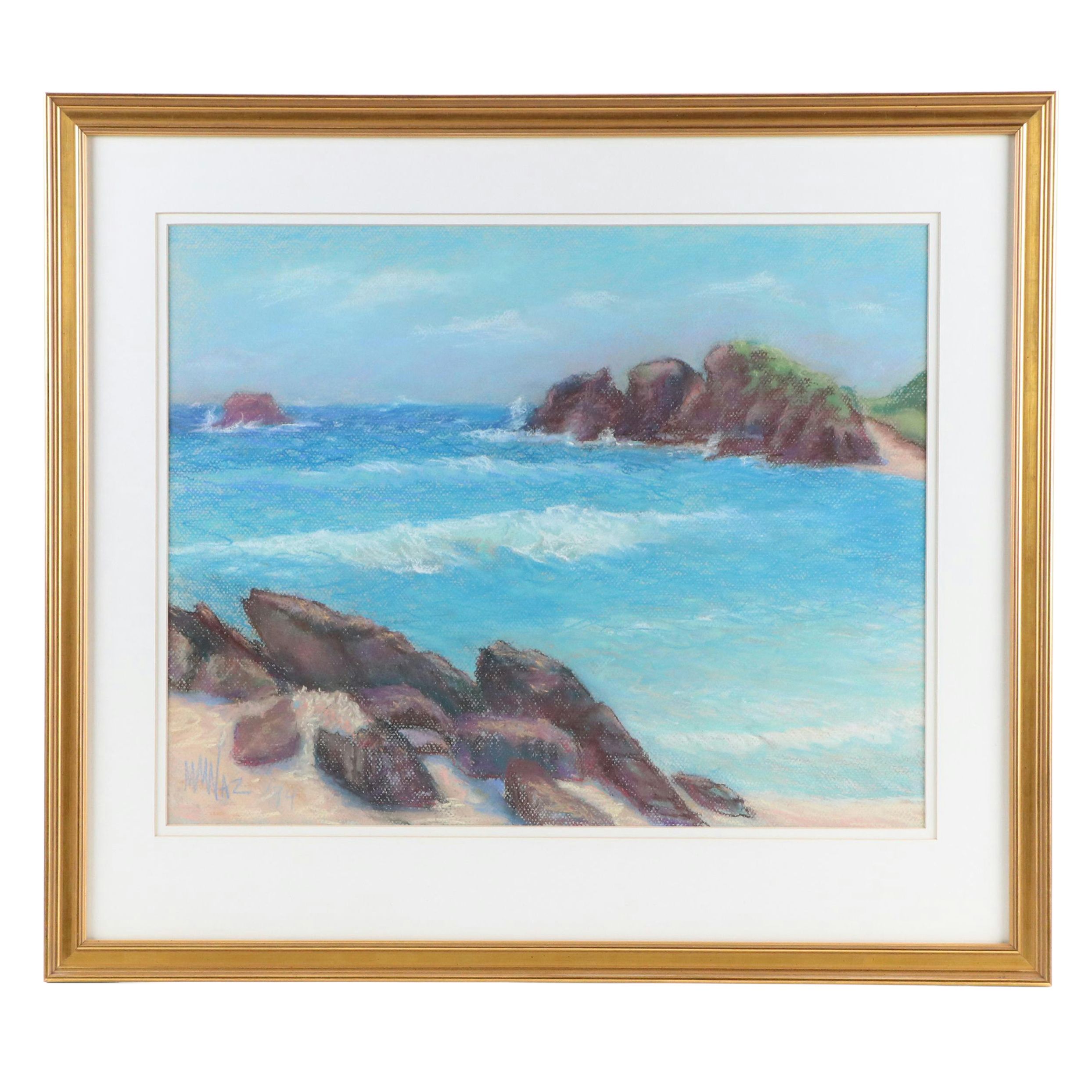 M. M. Wasielewski Pastel Drawing of Beach Scene, 1994