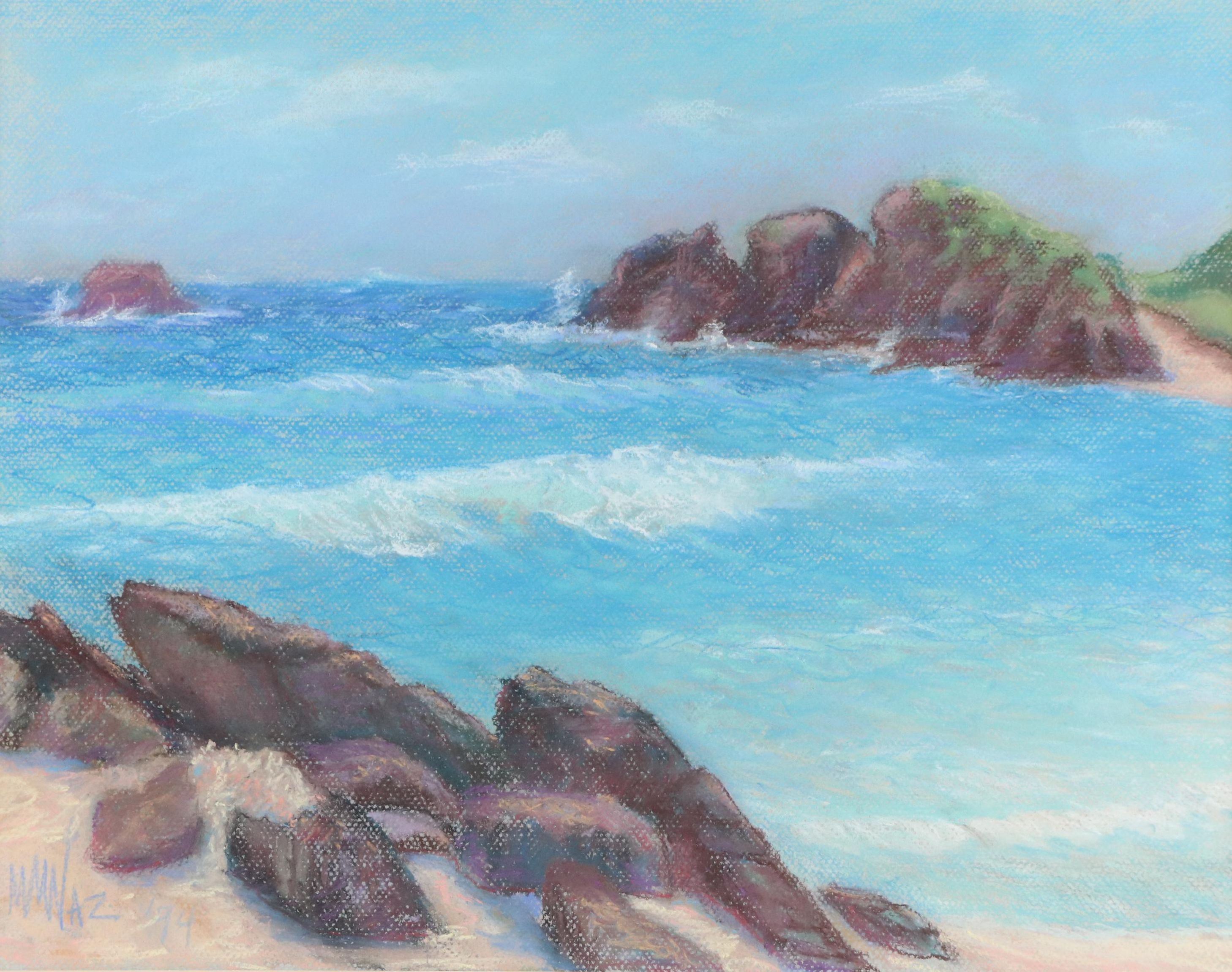 M. M. Wasielewski Pastel Drawing of Beach Scene, 1994