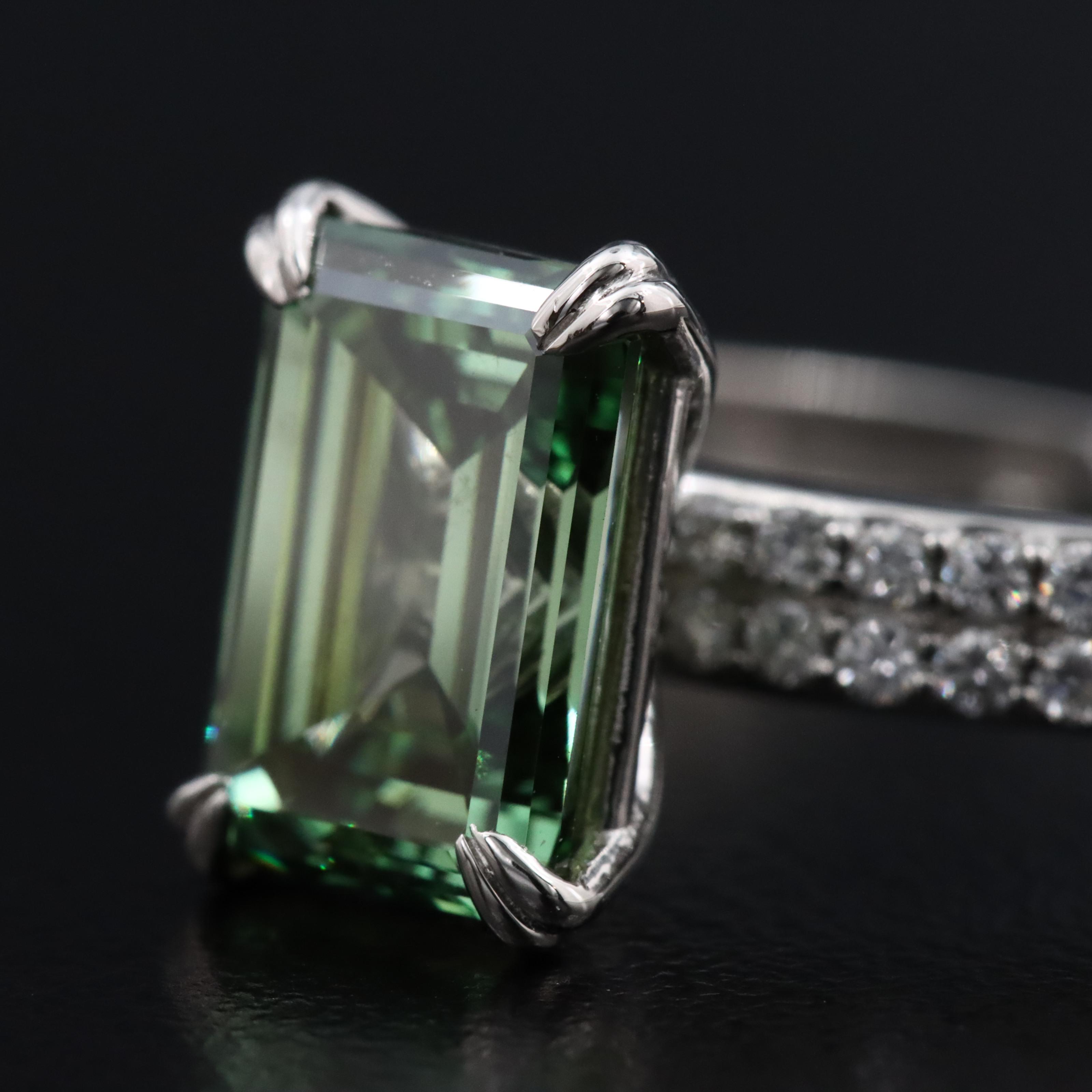 Platinum 3.33 CTW Lab Grown Diamond Ring with Fancy Green Center and IGI Report