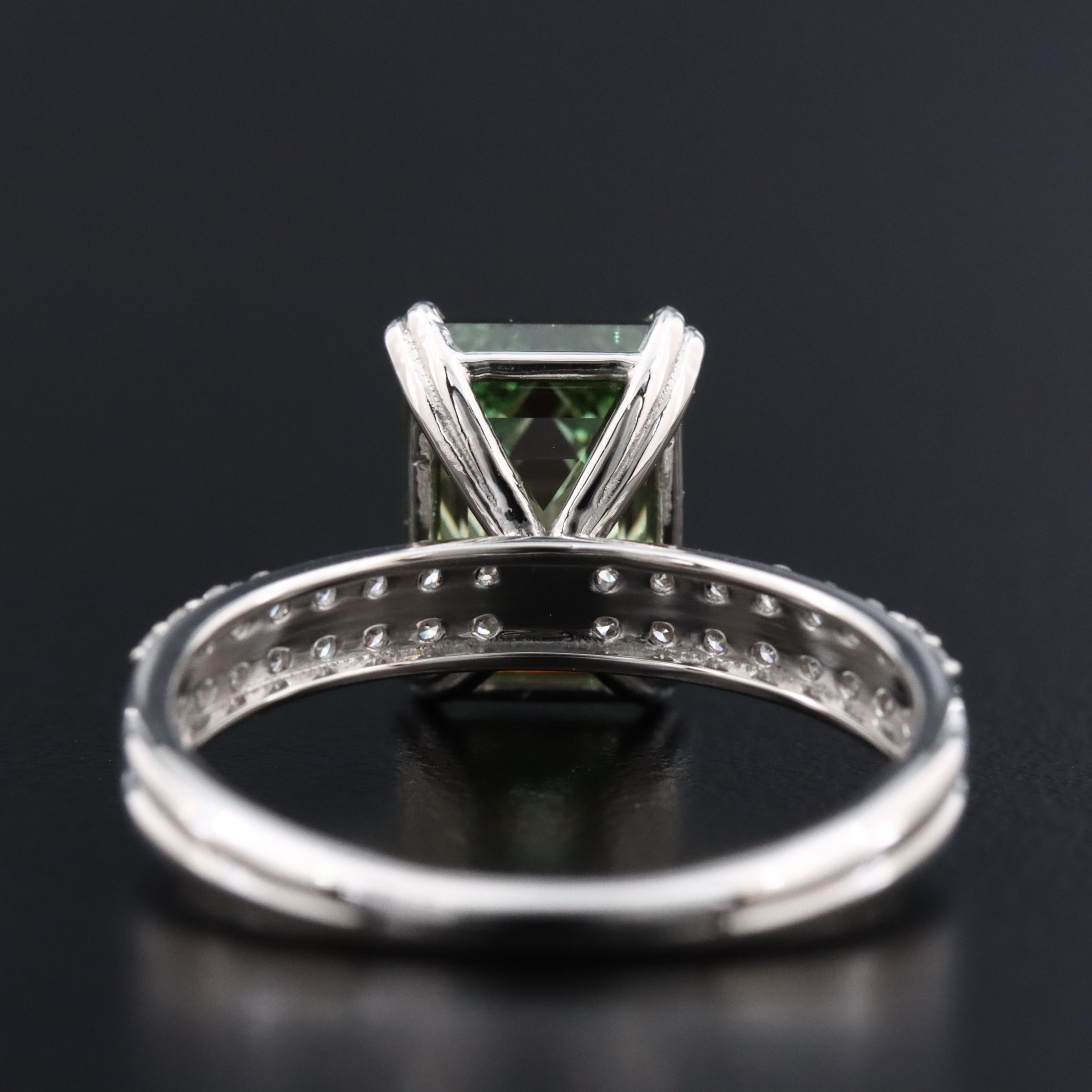 Platinum 3.33 CTW Lab Grown Diamond Ring with Fancy Green Center and IGI Report