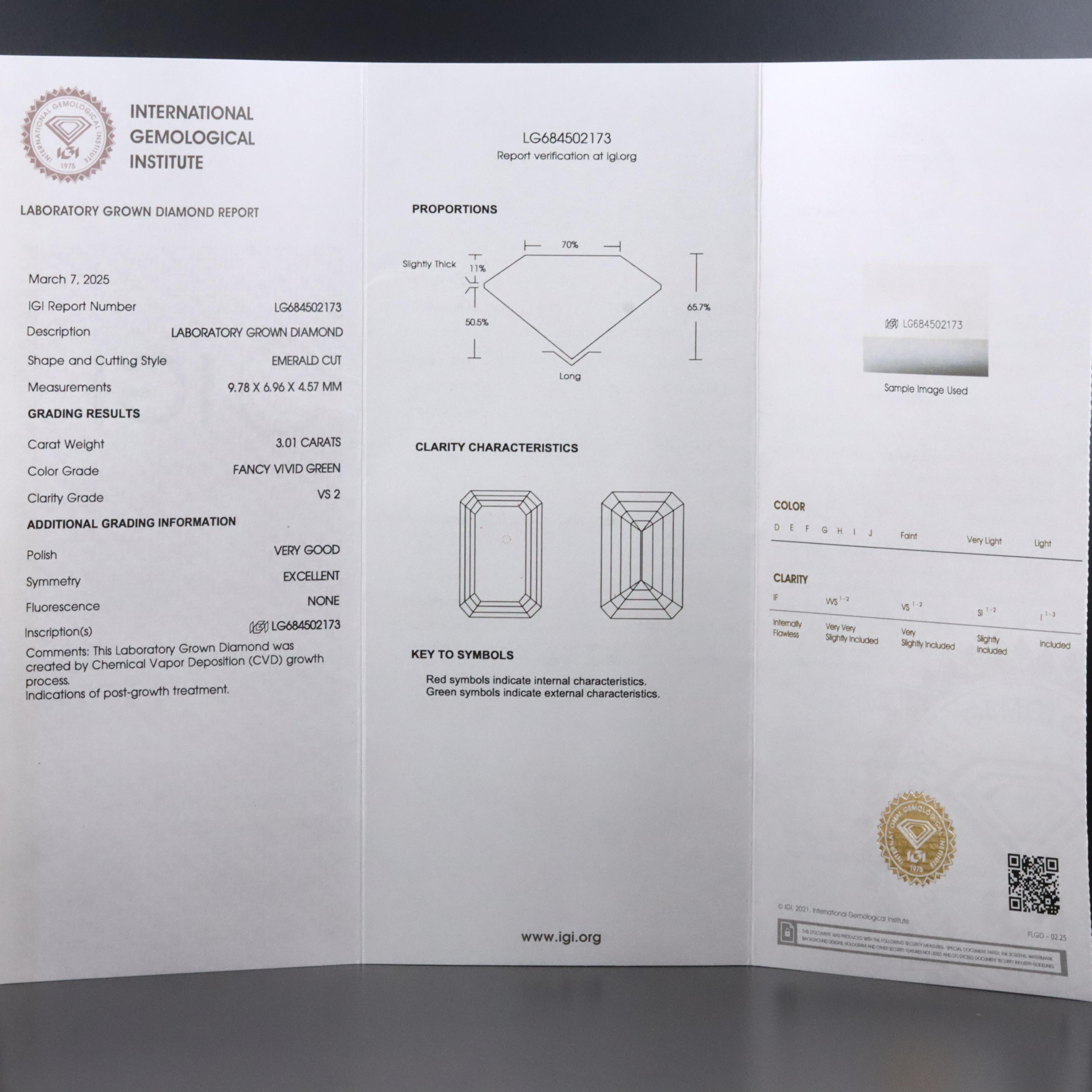 Platinum 3.33 CTW Lab Grown Diamond Ring with Fancy Green Center and IGI Report
