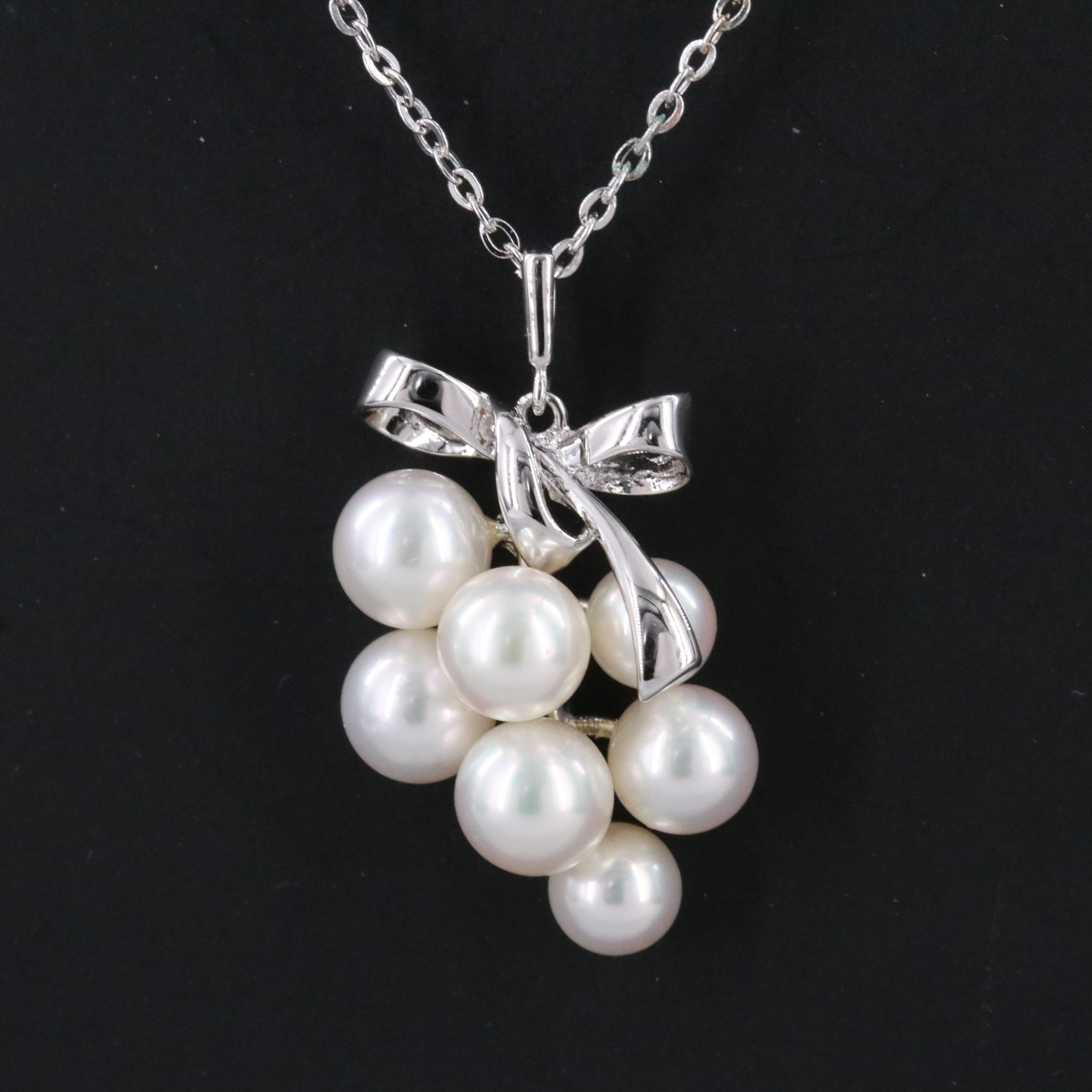 Mikimoto Sterling Pearl Grape Cluster Pendant Necklace