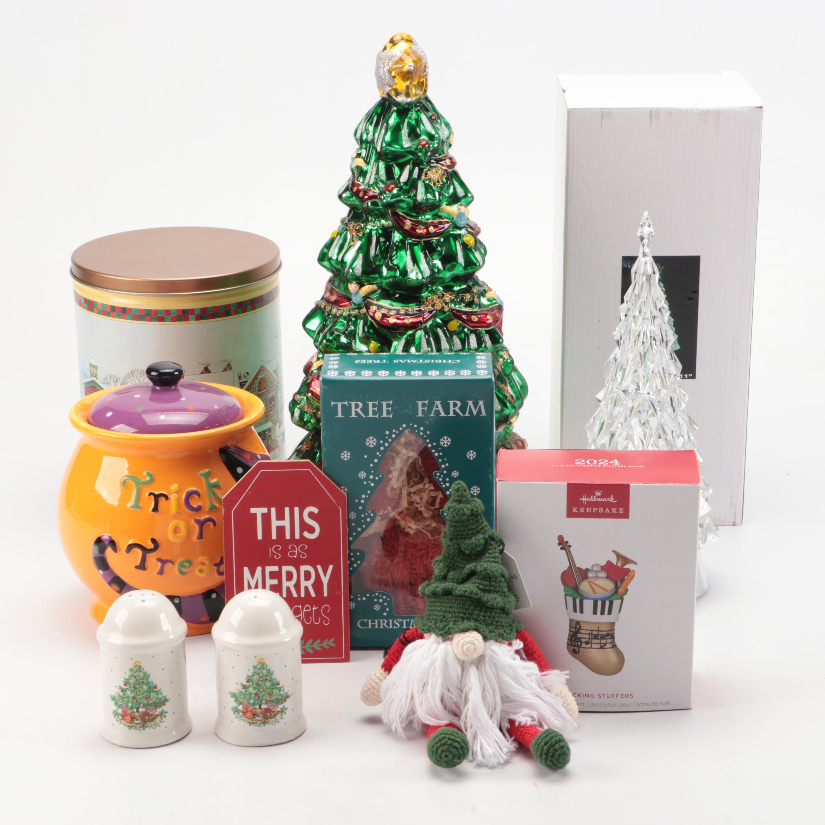 Glass and Light Up Table Top Christmas Trees with Other Holiday Home Décor