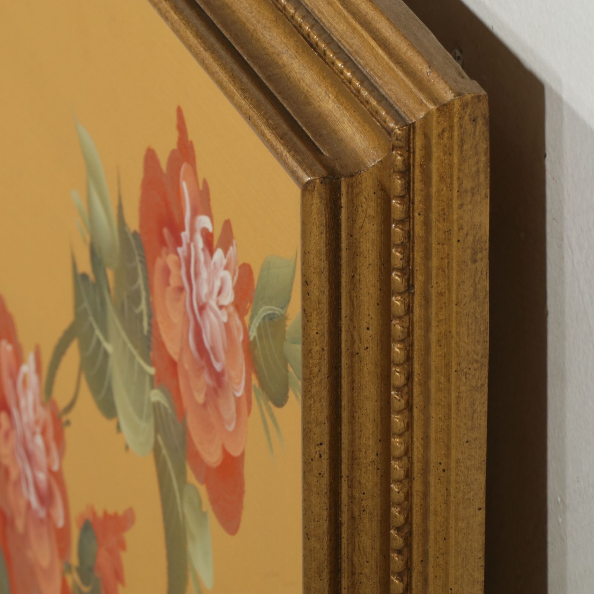 Asian-Inspired Oil Painting of Heron Amongst a Blossoming Branch of Peonies