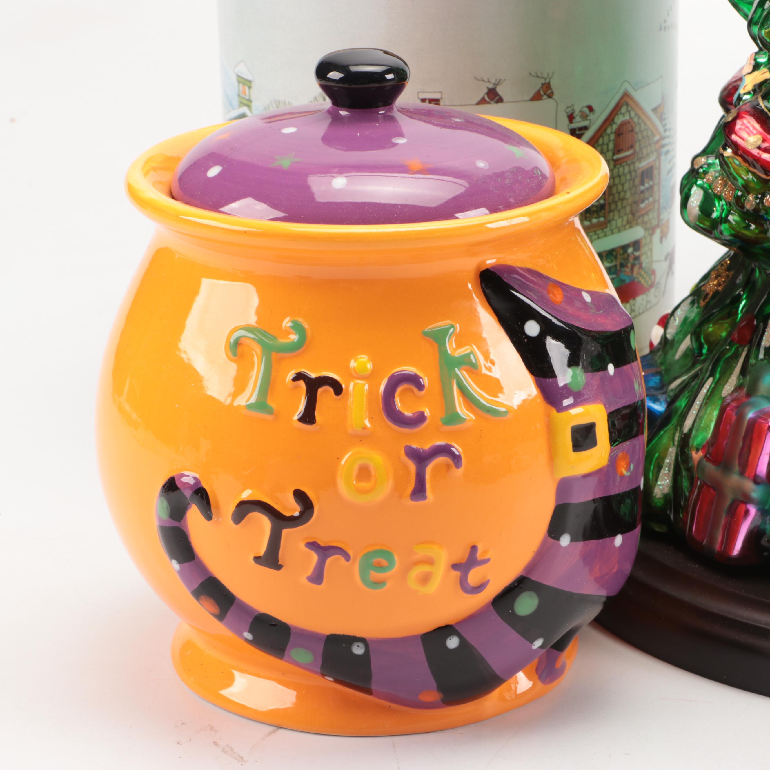 Glass and Light Up Table Top Christmas Trees with Other Holiday Home Décor