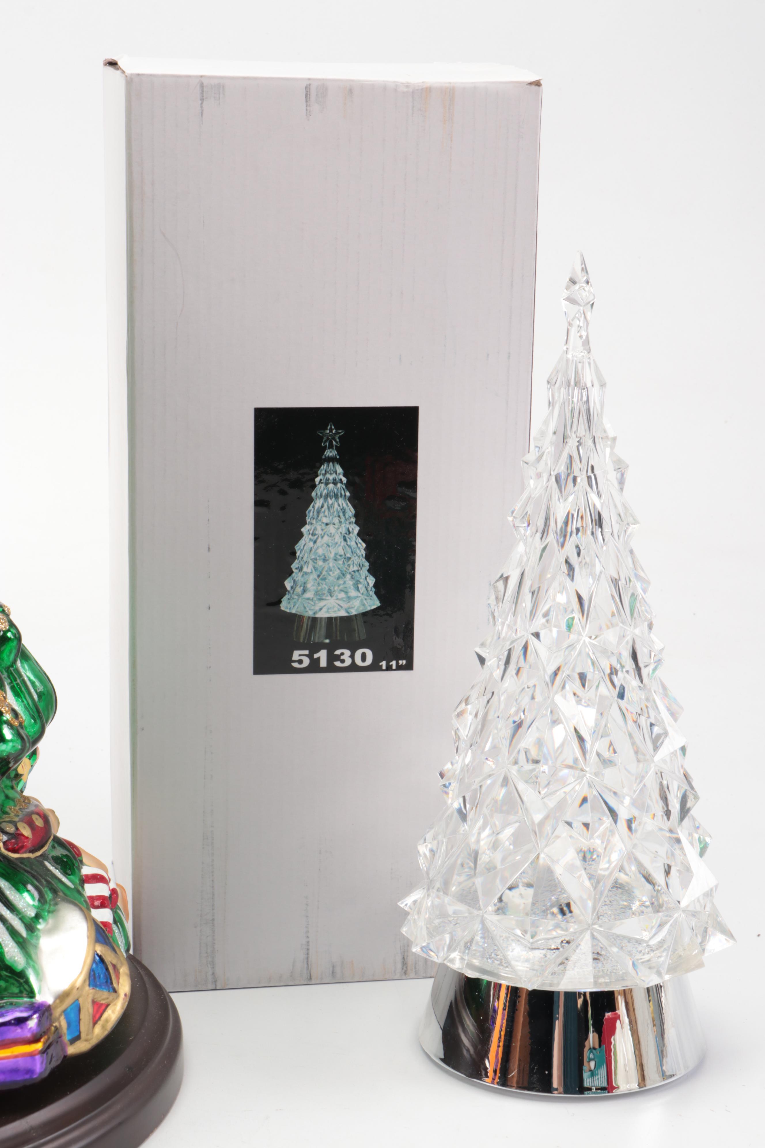 Glass and Light Up Table Top Christmas Trees with Other Holiday Home Décor