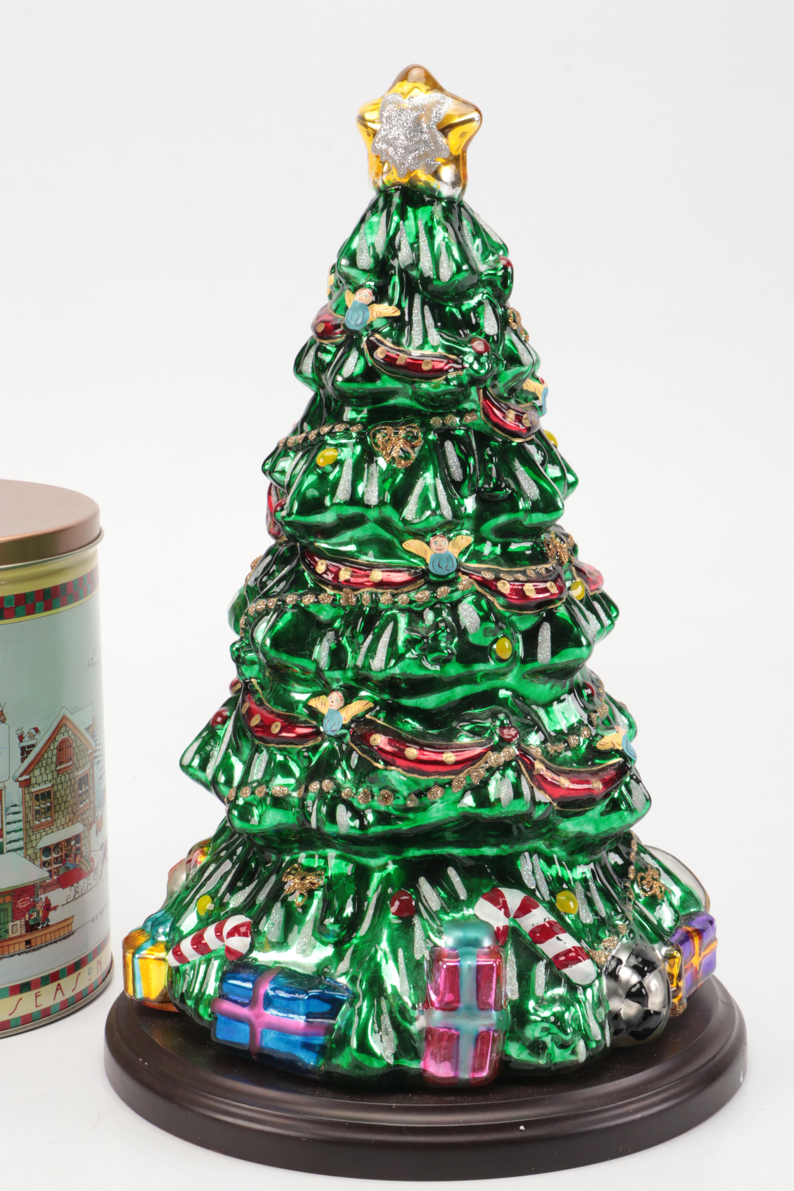 Glass and Light Up Table Top Christmas Trees with Other Holiday Home Décor