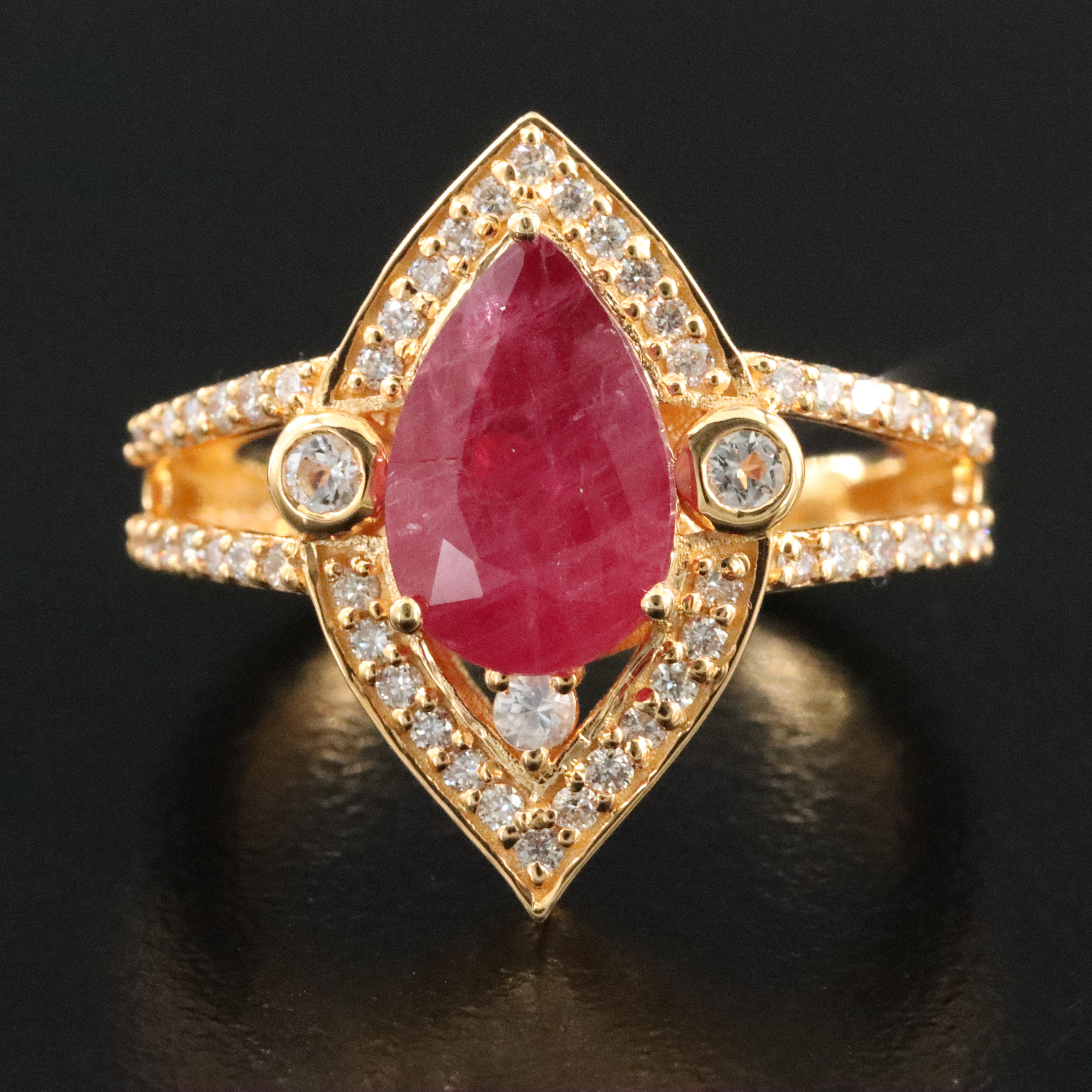 14K 3.27 CT Ruby, White Sapphire and Diamond Ring with IGI Jewelry Report