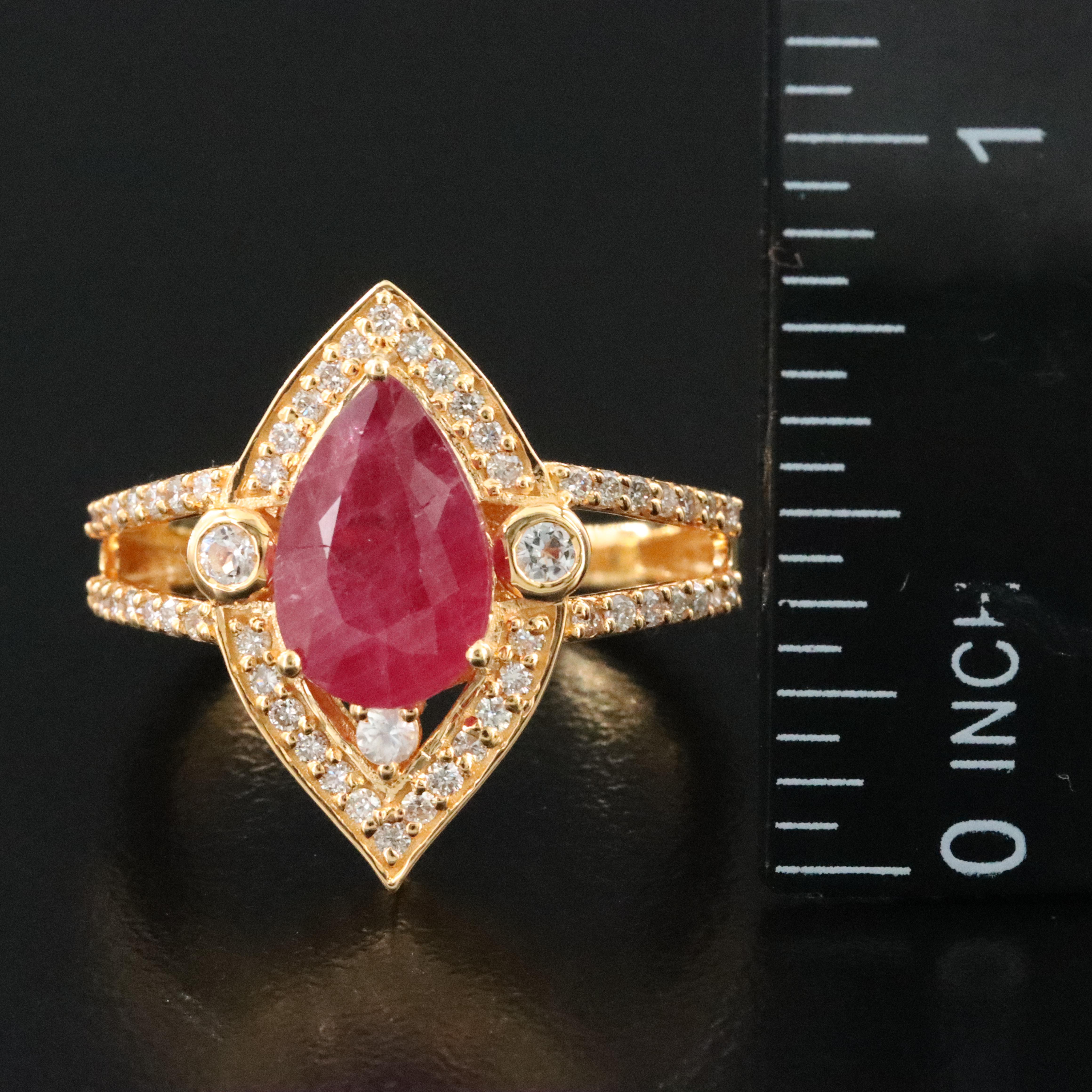 14K 3.27 CT Ruby, White Sapphire and Diamond Ring with IGI Jewelry Report